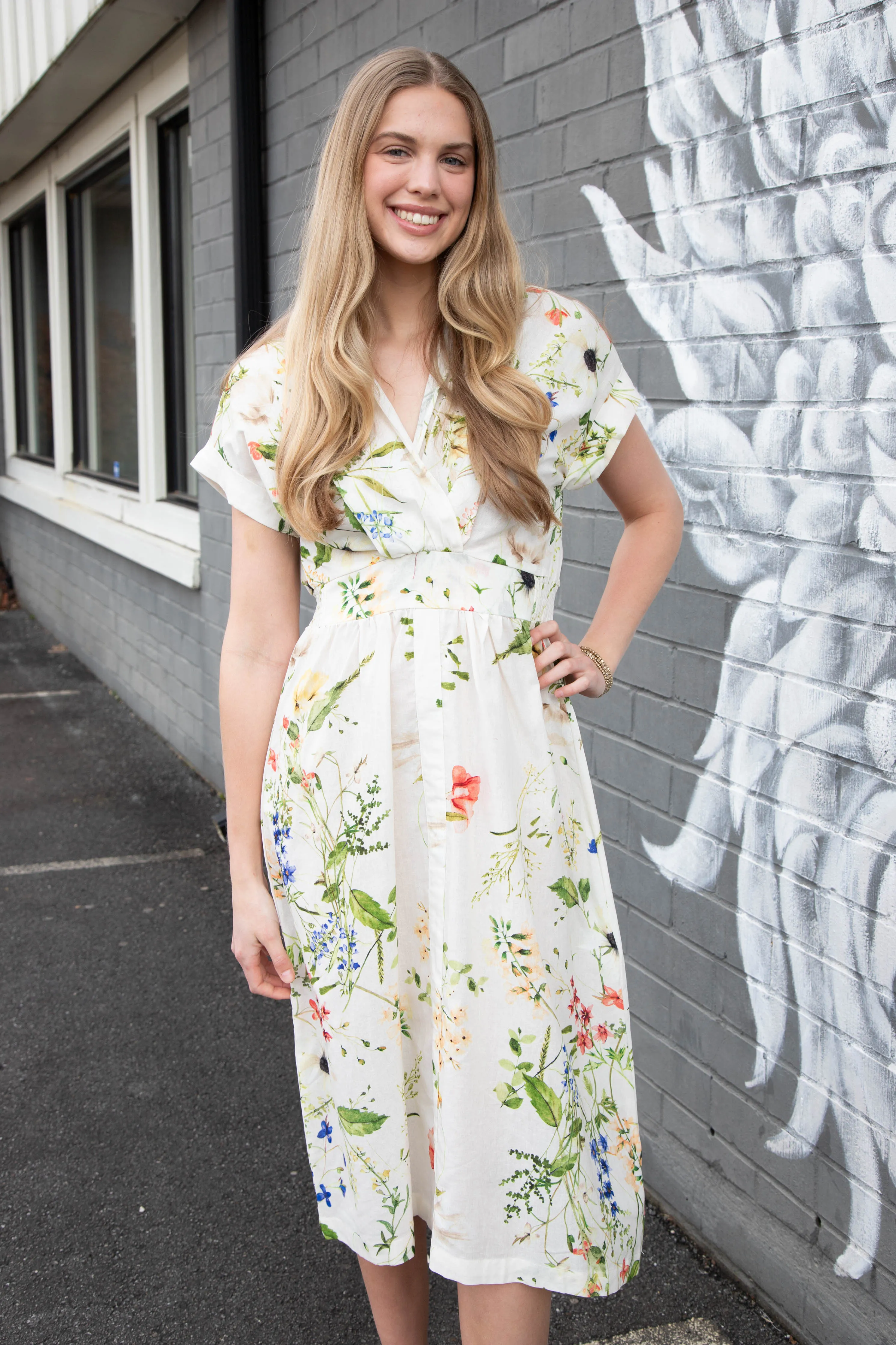 Adrienne Floral Print Midi Dress, Cream Mix sold by North & Main Clothing Company product image thumbnail 5