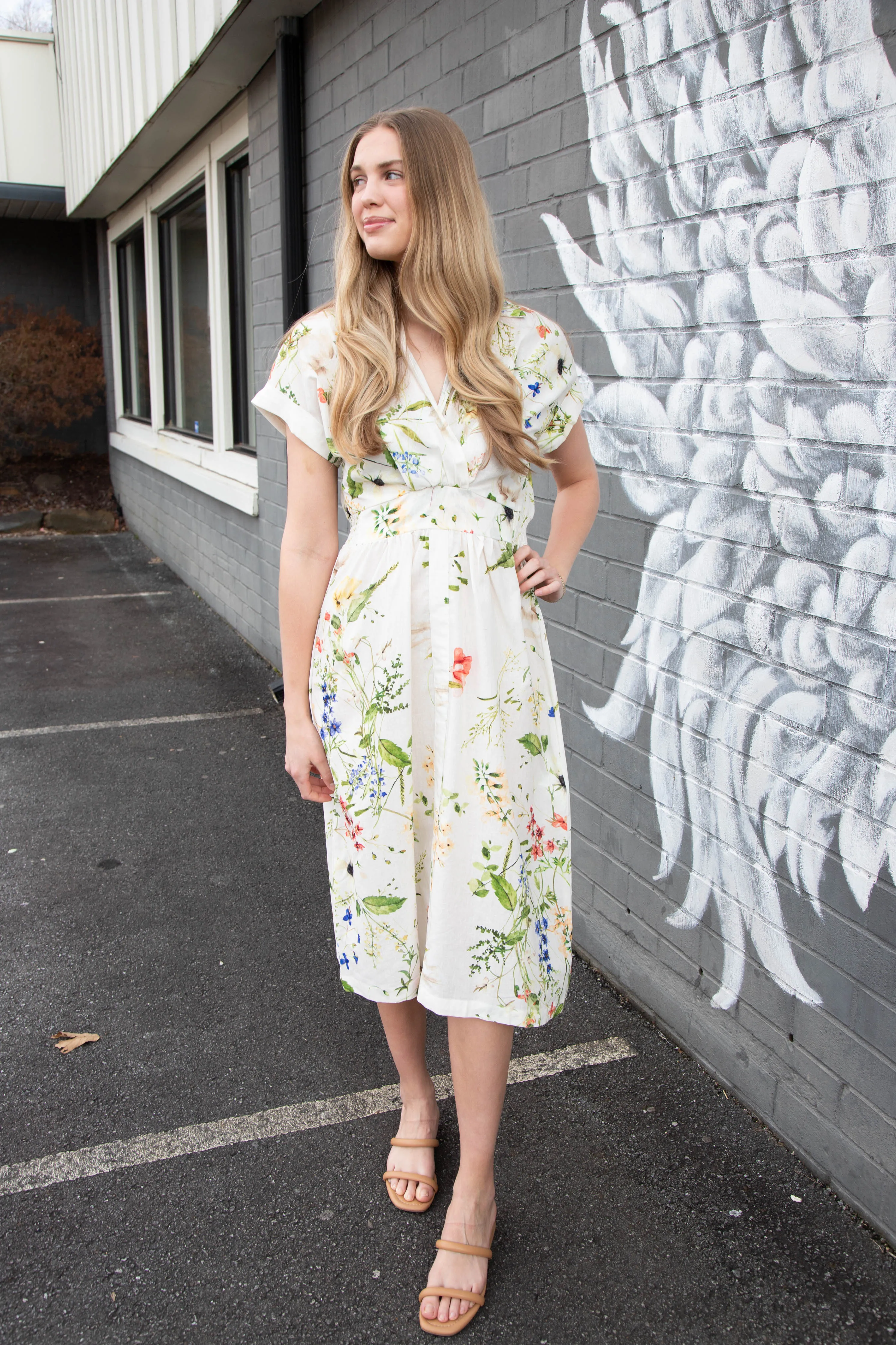Adrienne Floral Print Midi Dress, Cream Mix sold by North & Main Clothing Company product image thumbnail 2