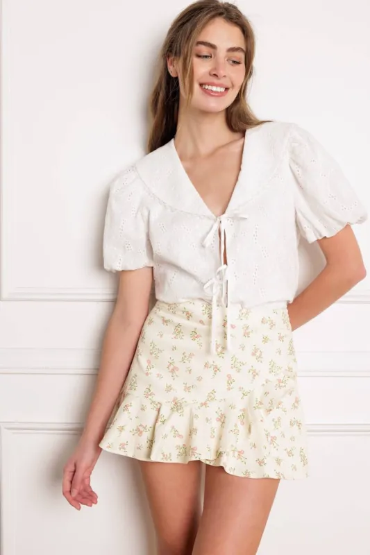 Kya Floral Woven Skort, Ivory made by Flying Tomato