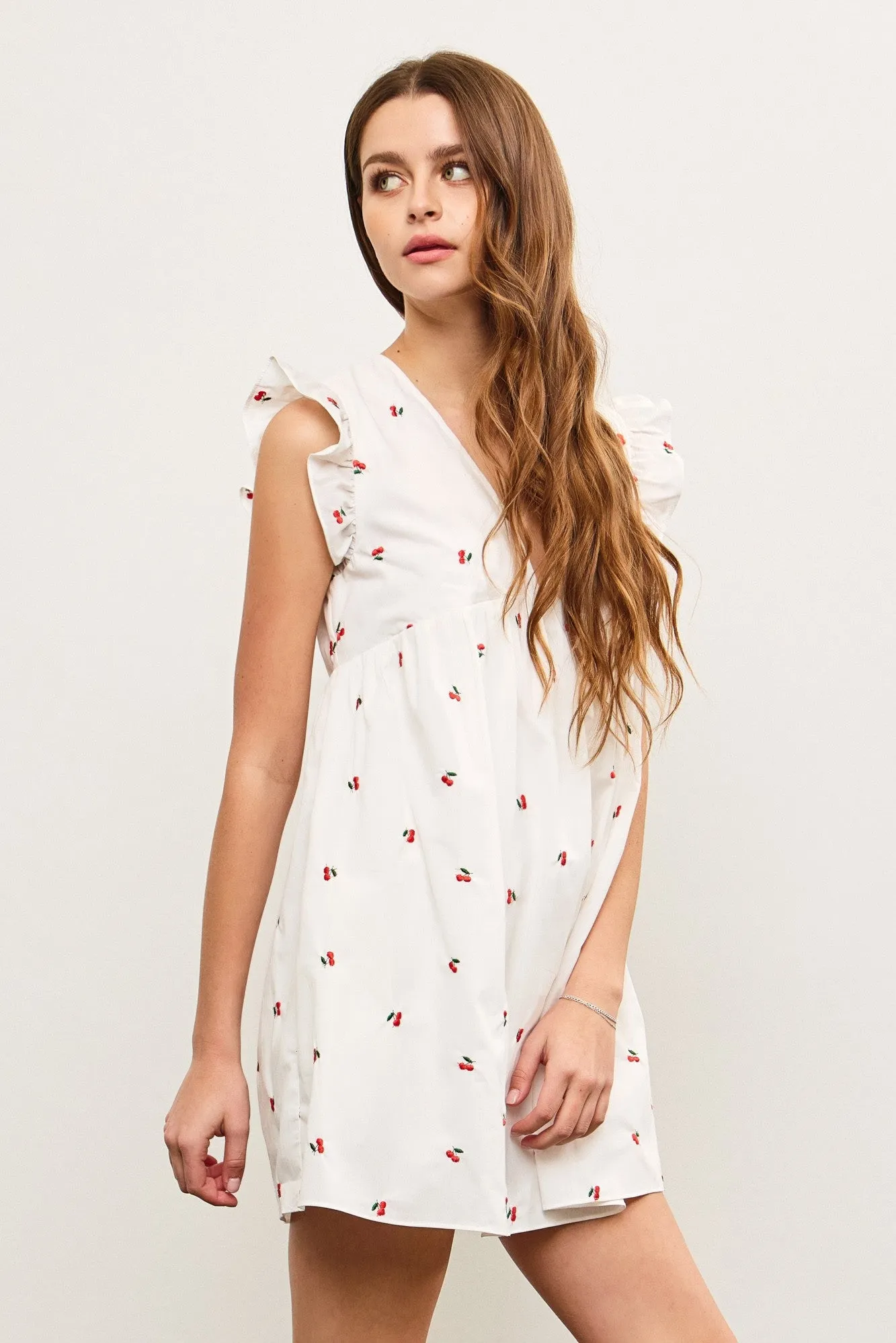Isabella Embroidered Ruffle Sleeve Dress, Cherry sold by North & Main Clothing Company product image thumbnail 4