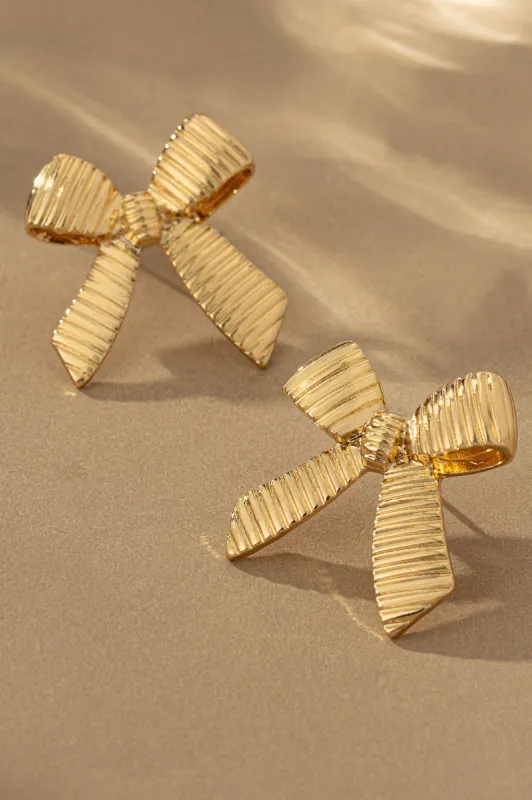Mia Textured Bow Earring, Gold sold by North & Main Clothing Company
