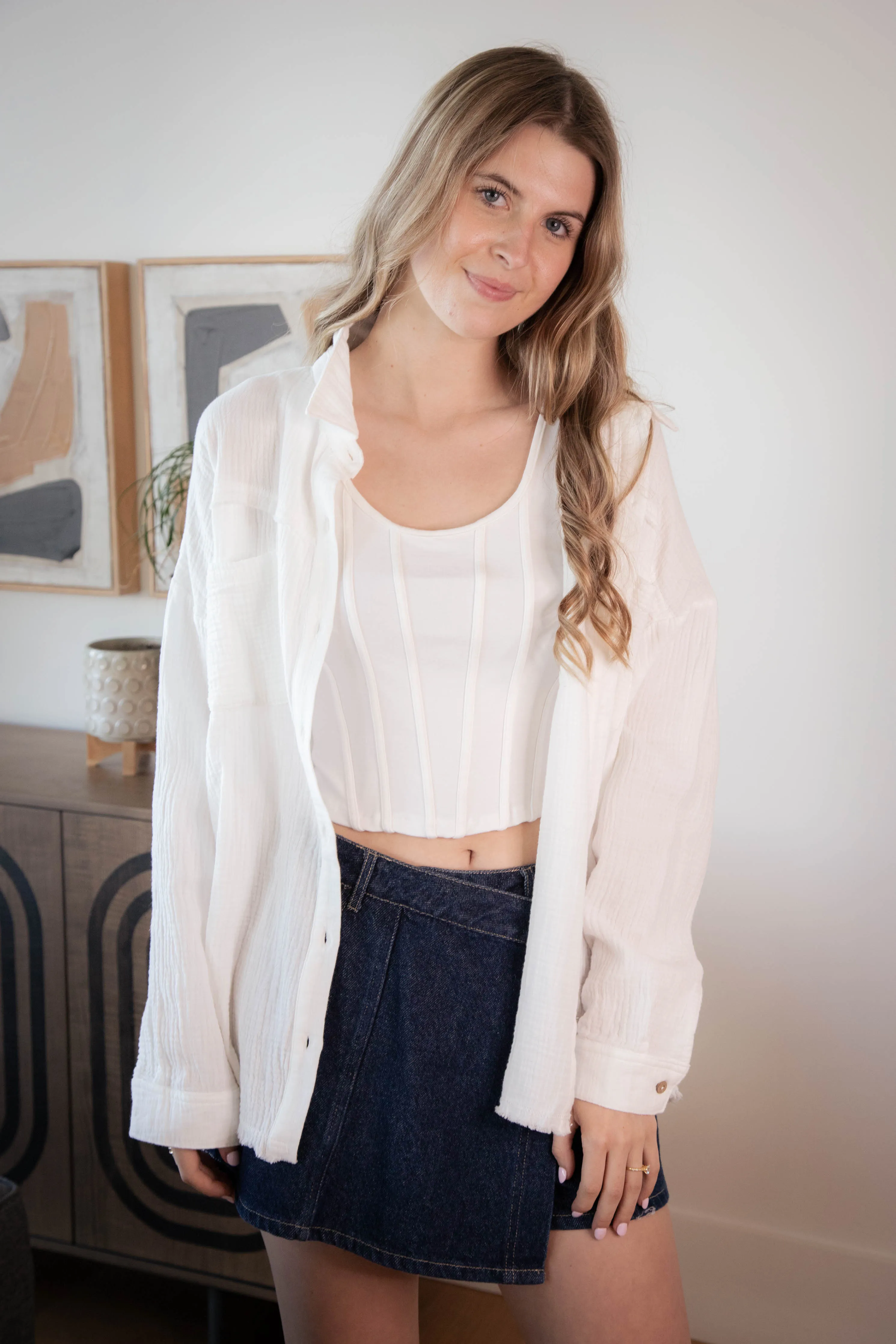 Luna Mineral Washed Gauze Shirt, White sold by North & Main Clothing Company product image thumbnail 4