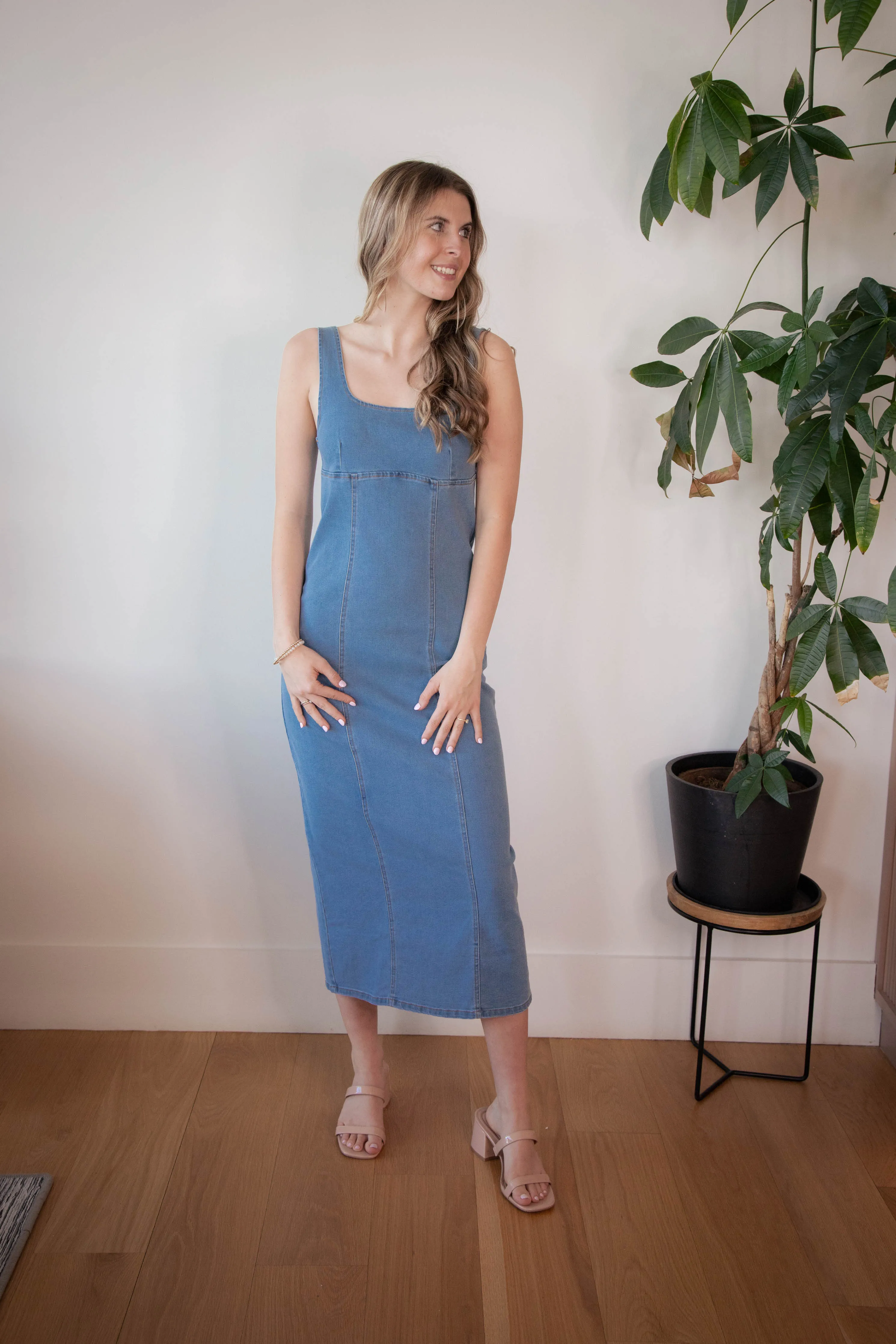Jewel Washed Denim Bodycon Dress, Light Denim sold by North & Main Clothing Company product image thumbnail 3