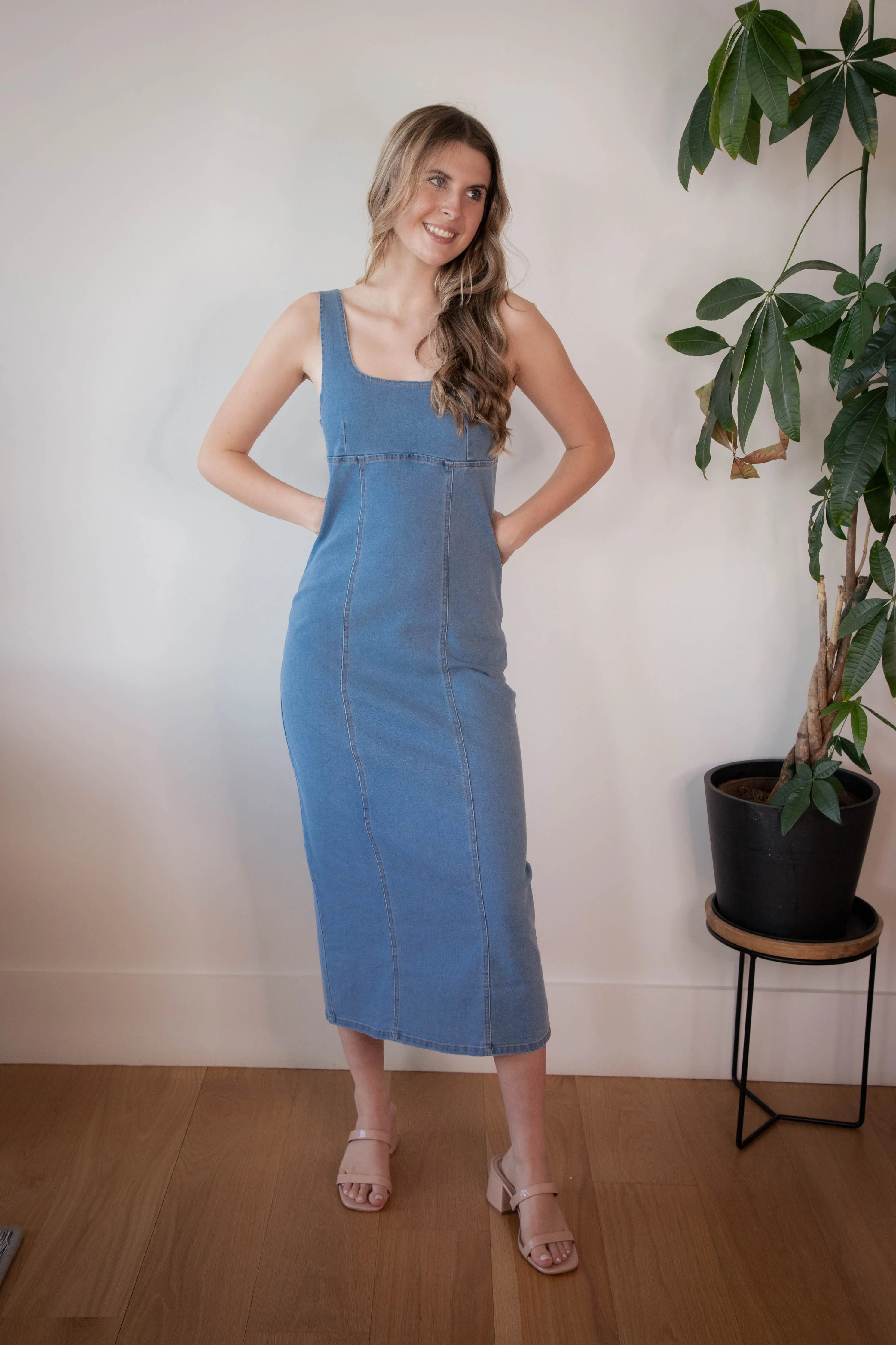 Jewel Washed Denim Bodycon Dress, Light Denim sold by North & Main Clothing Company product image thumbnail 5