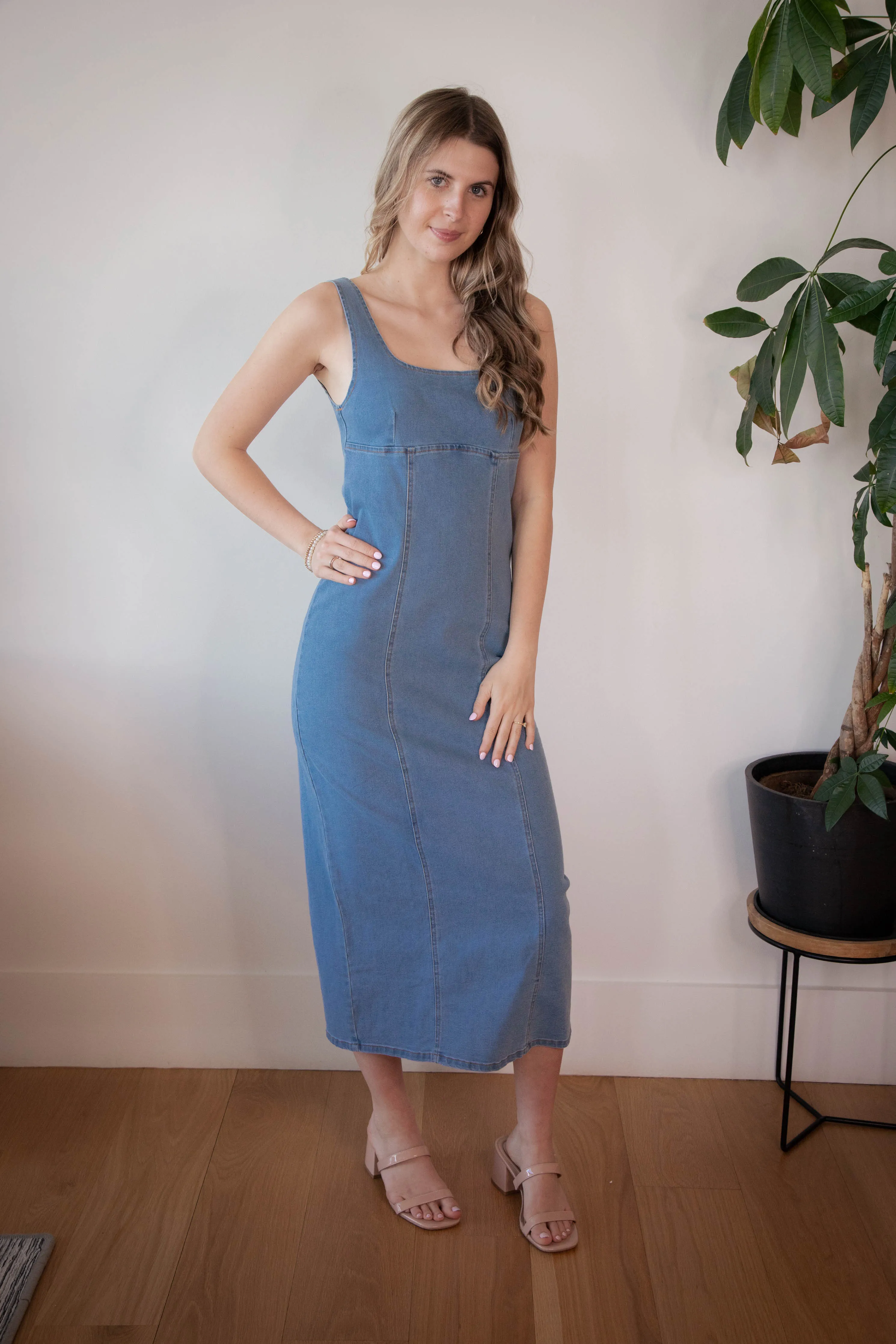 Jewel Washed Denim Bodycon Dress, Light Denim sold by North & Main Clothing Company