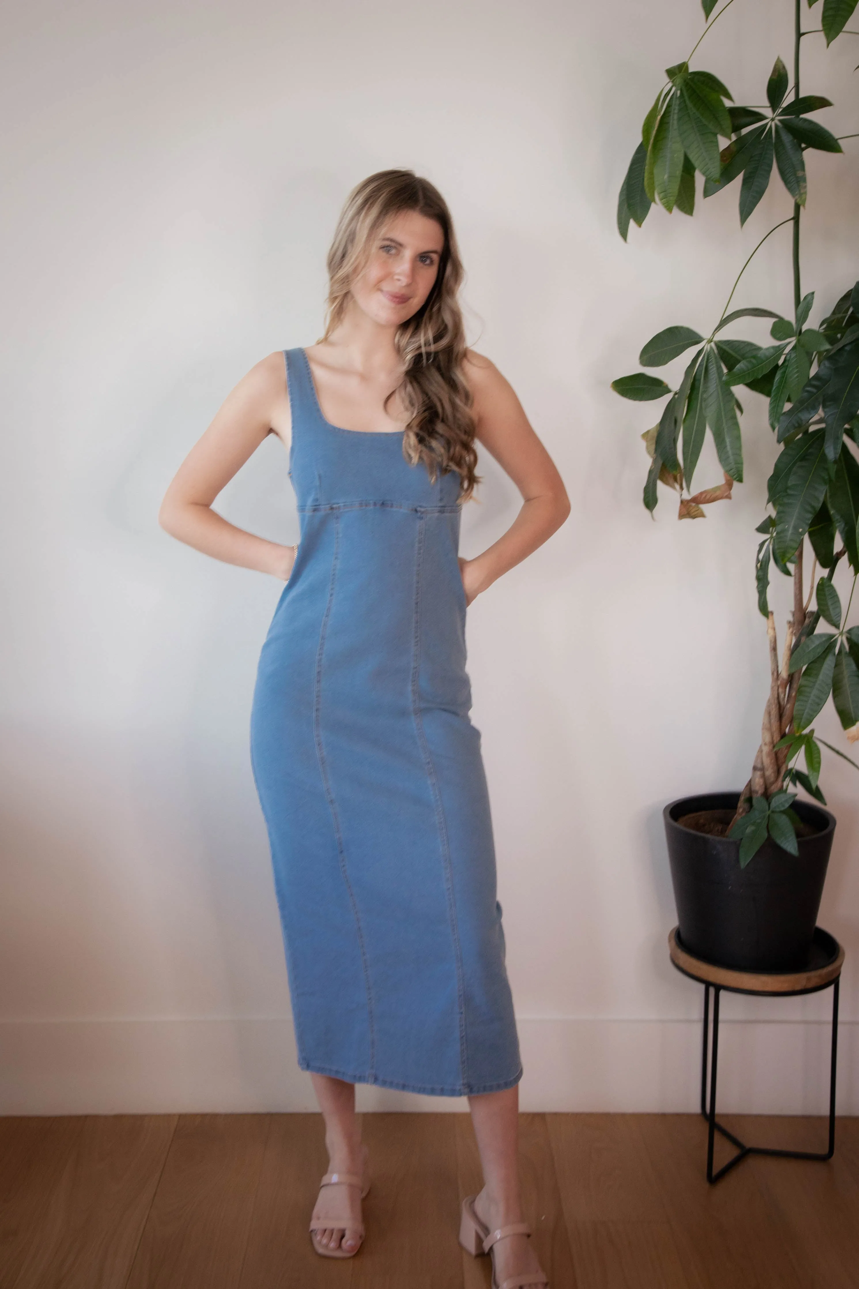 Jewel Washed Denim Bodycon Dress, Light Denim sold by North & Main Clothing Company product image thumbnail 4