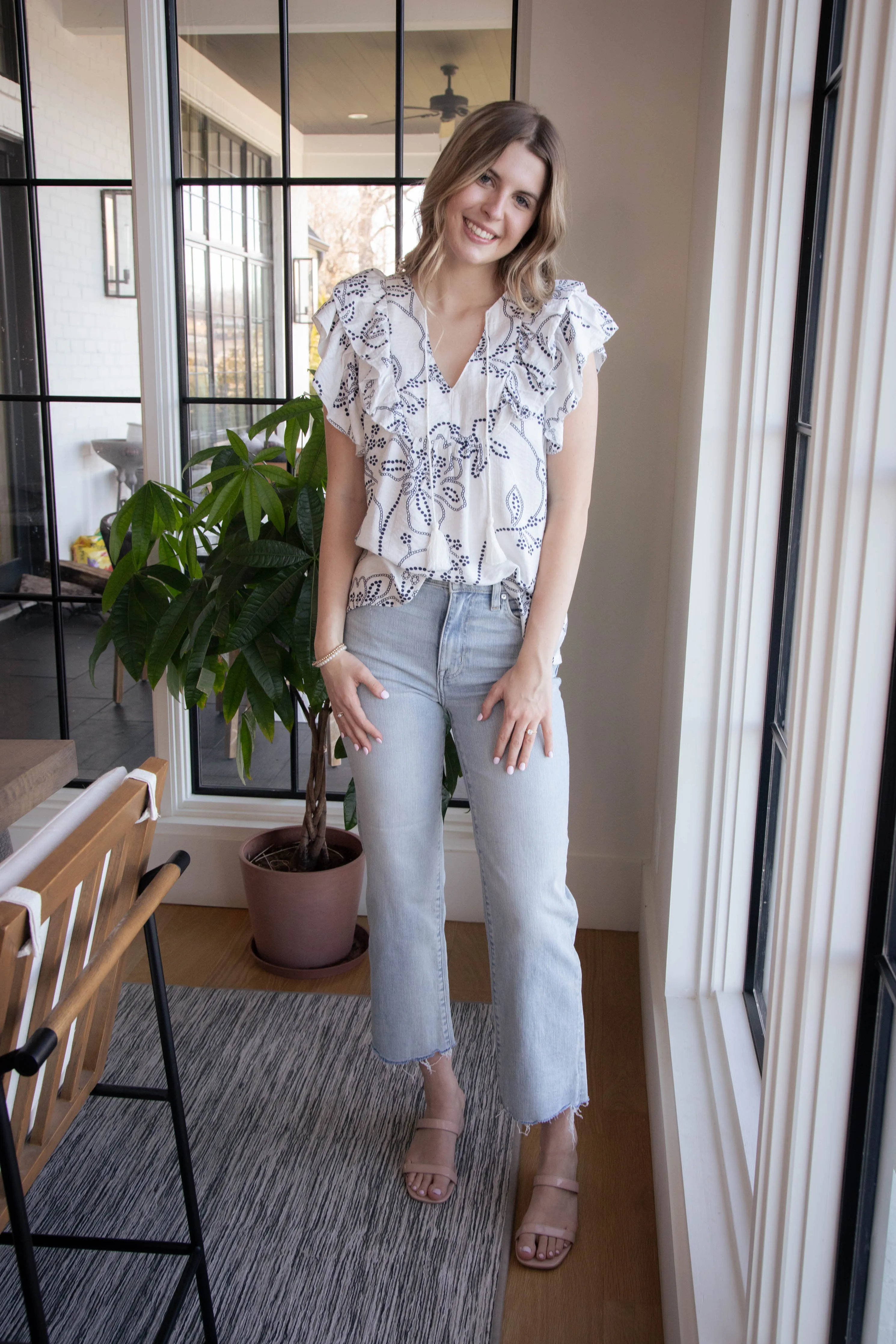 Milena Floral Print Tie Front Top, Cream sold by North & Main Clothing Company product image thumbnail 2