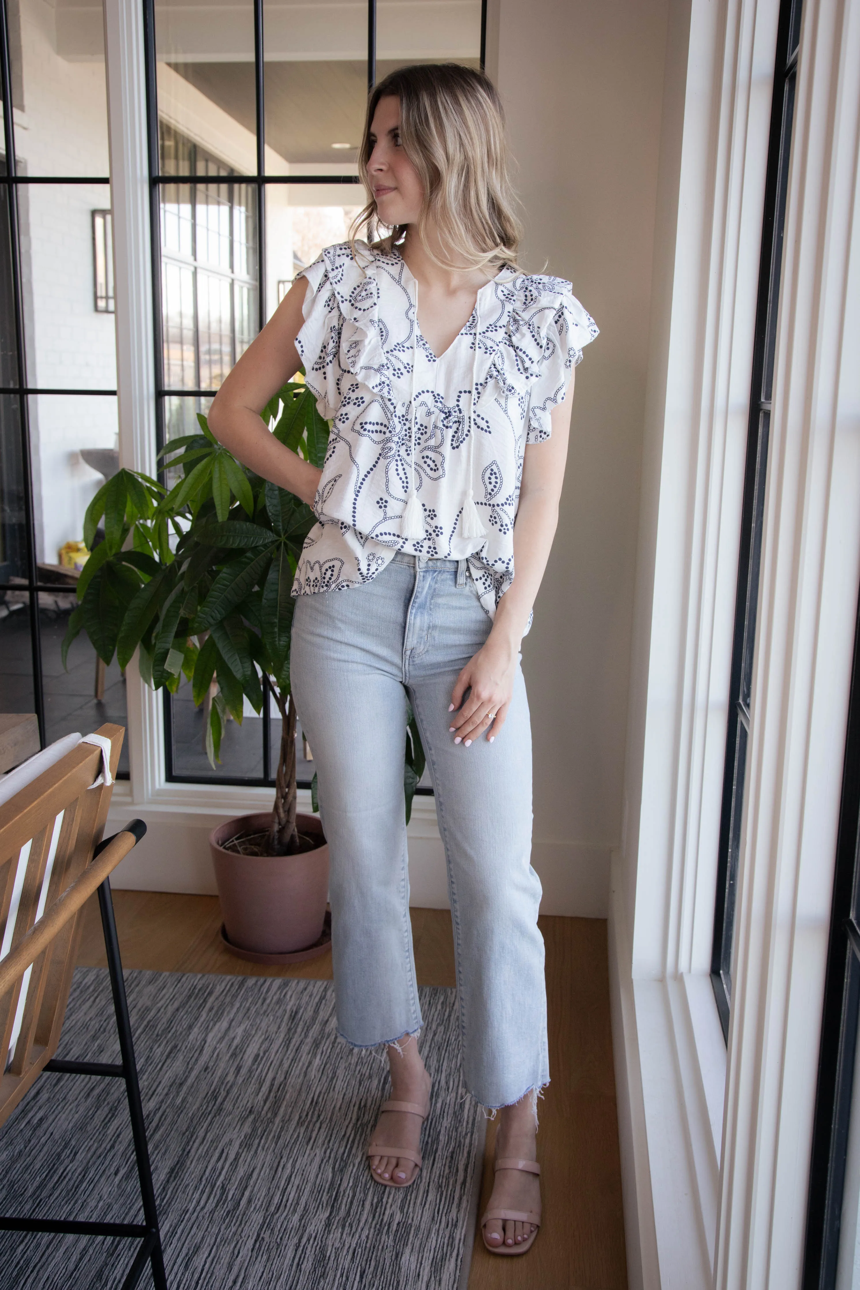 Milena Floral Print Tie Front Top, Cream sold by North & Main Clothing Company product image thumbnail 4