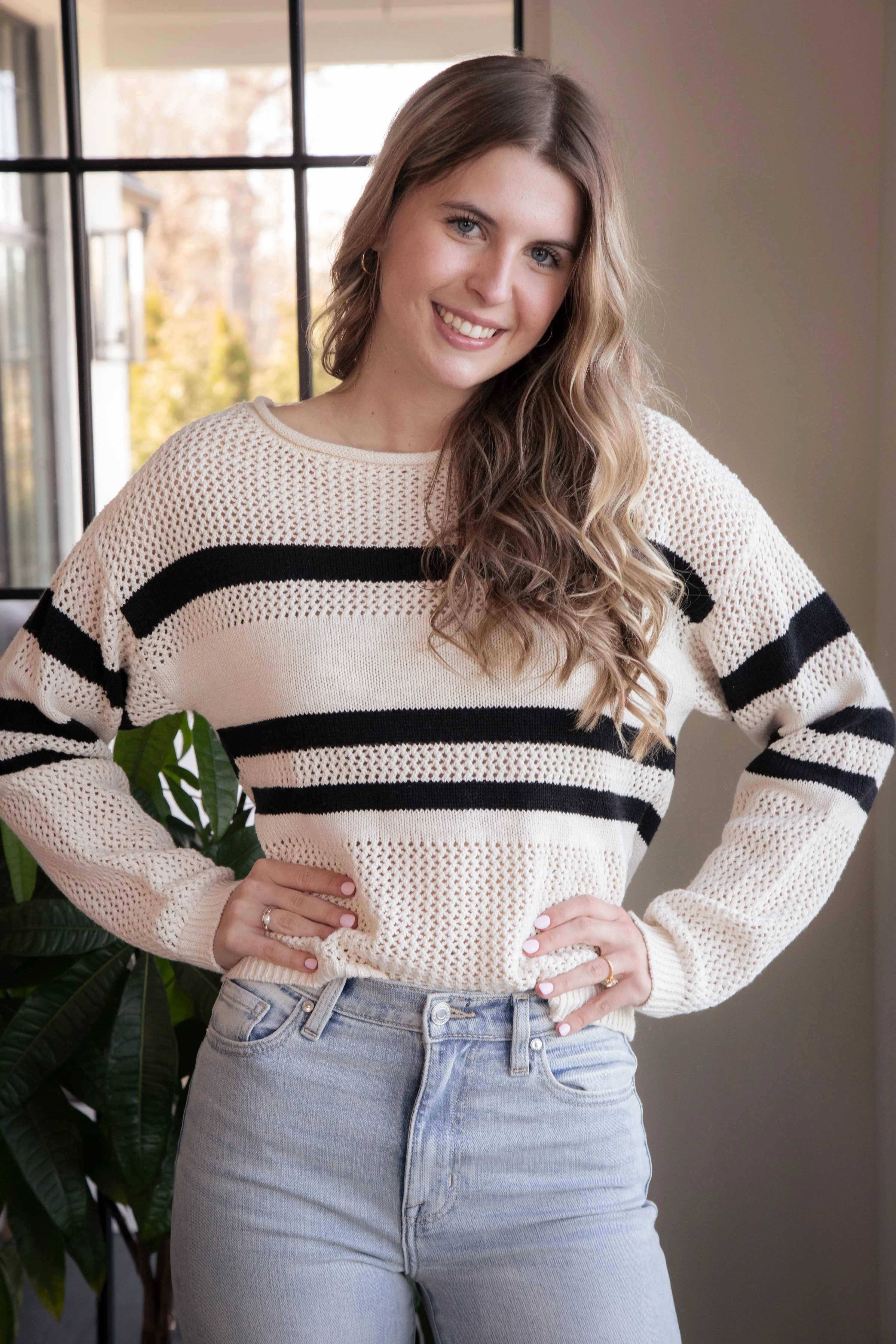 Sporty Striped Sweater, Eco Natural/Black | Sanctuary sold by North & Main Clothing Company