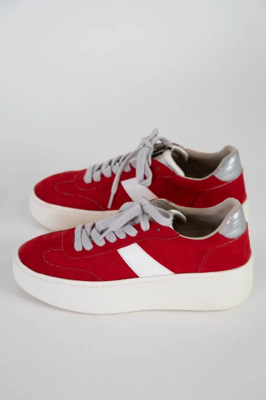 Stacey Suede Platform Sneaker, Red Suede | ShuShop sold by North & Main Clothing Company