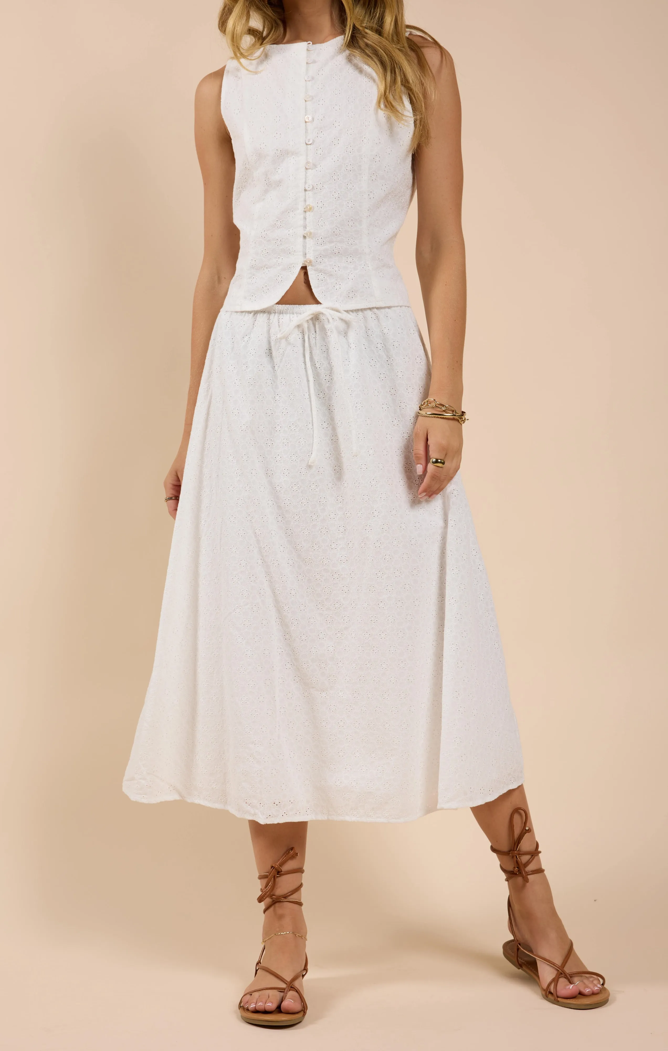 Sun Dream Eyelet Skirt, White | Sadie & Sage sold by North & Main Clothing Company product image thumbnail 2