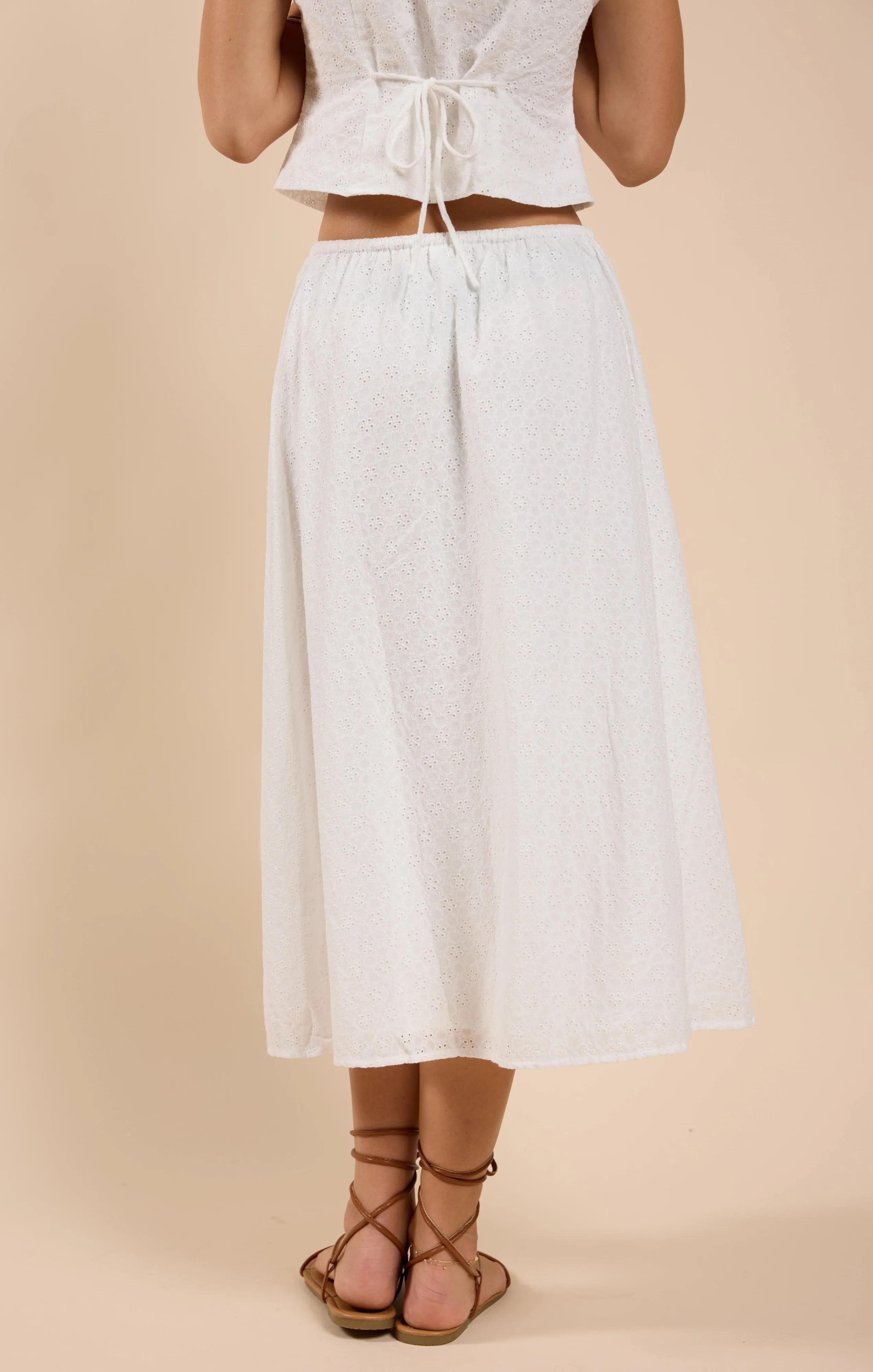Sun Dream Eyelet Skirt, White | Sadie & Sage sold by North & Main Clothing Company product image thumbnail 3
