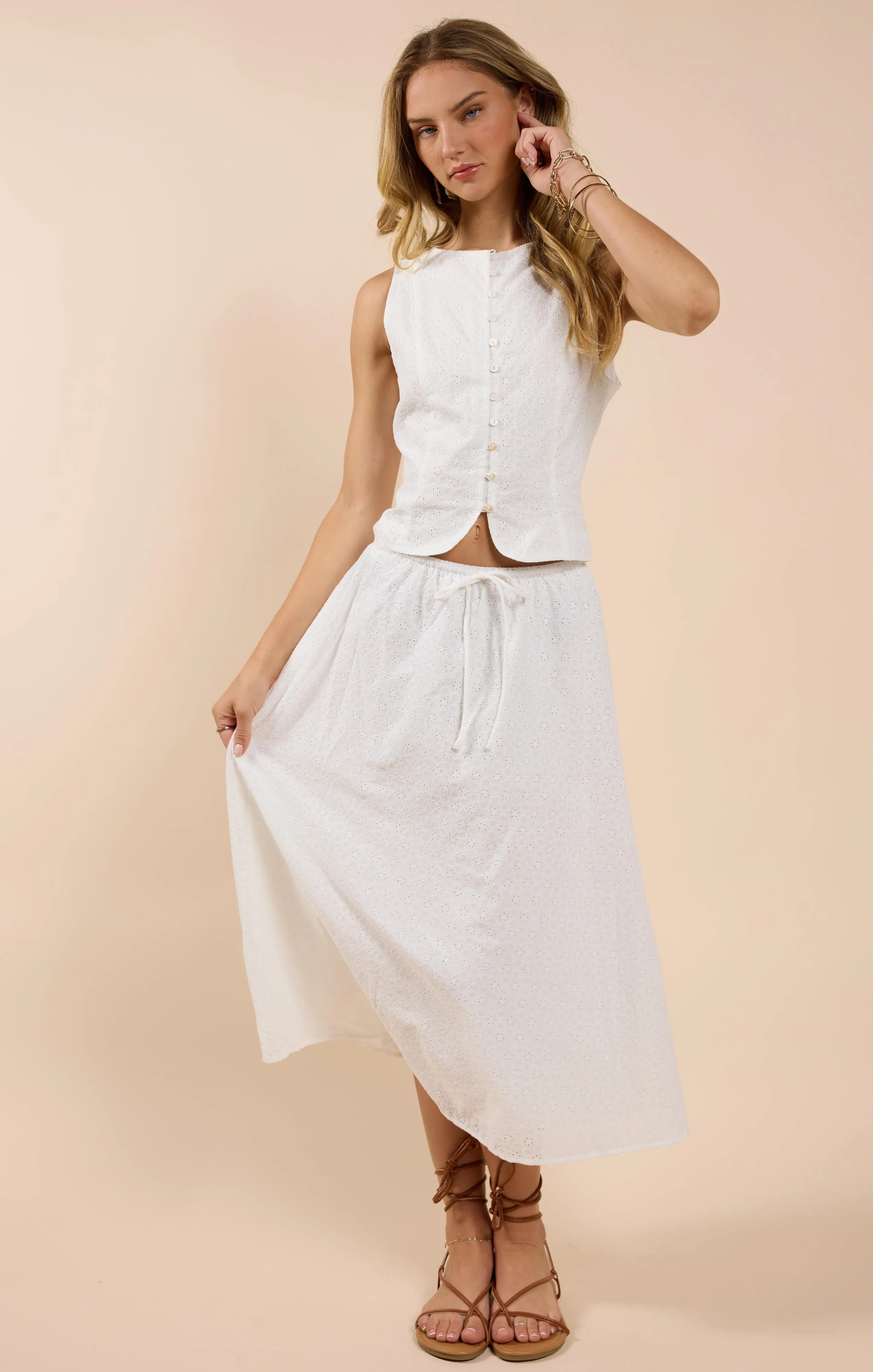 Sun Dream Eyelet Skirt, White | Sadie & Sage sold by North & Main Clothing Company product image thumbnail 5