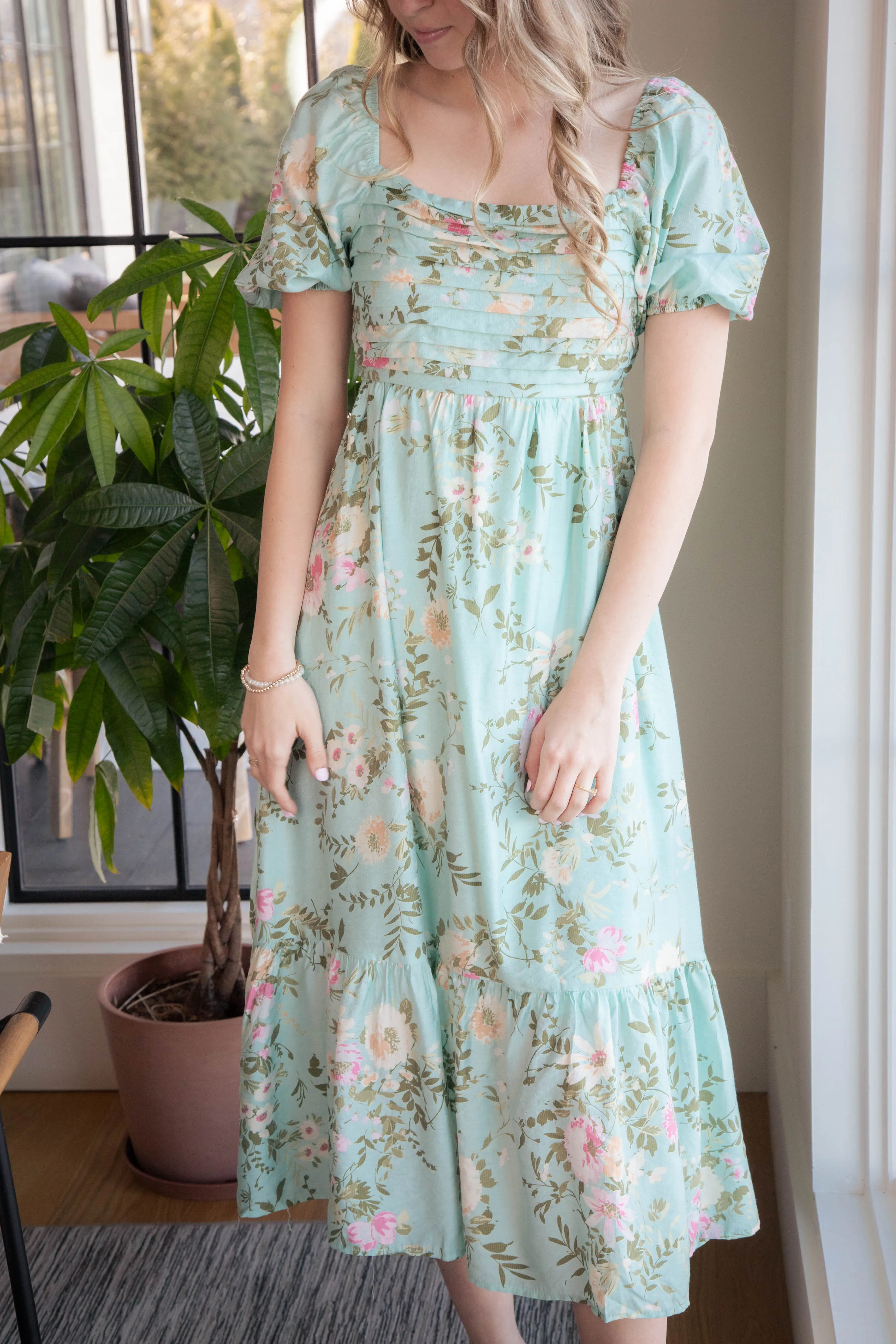 Ashlynn Pleated Floral Dress, Mint Multi sold by North & Main Clothing Company product image thumbnail 4