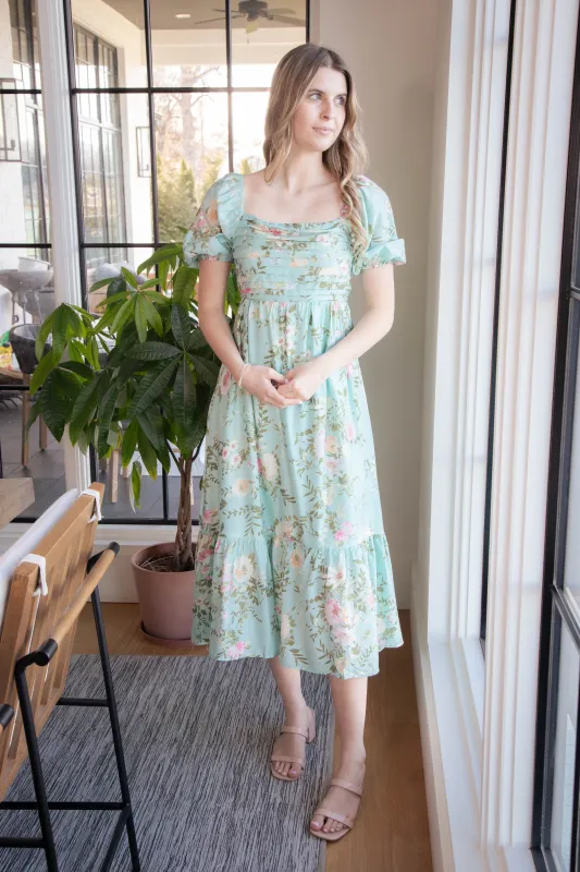 Ashlynn Pleated Floral Dress, Mint Multi sold by North & Main Clothing Company