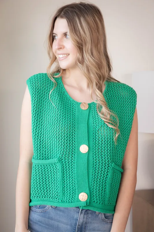 Tova Three Button Sweater Vest, Green sold by North & Main Clothing Company