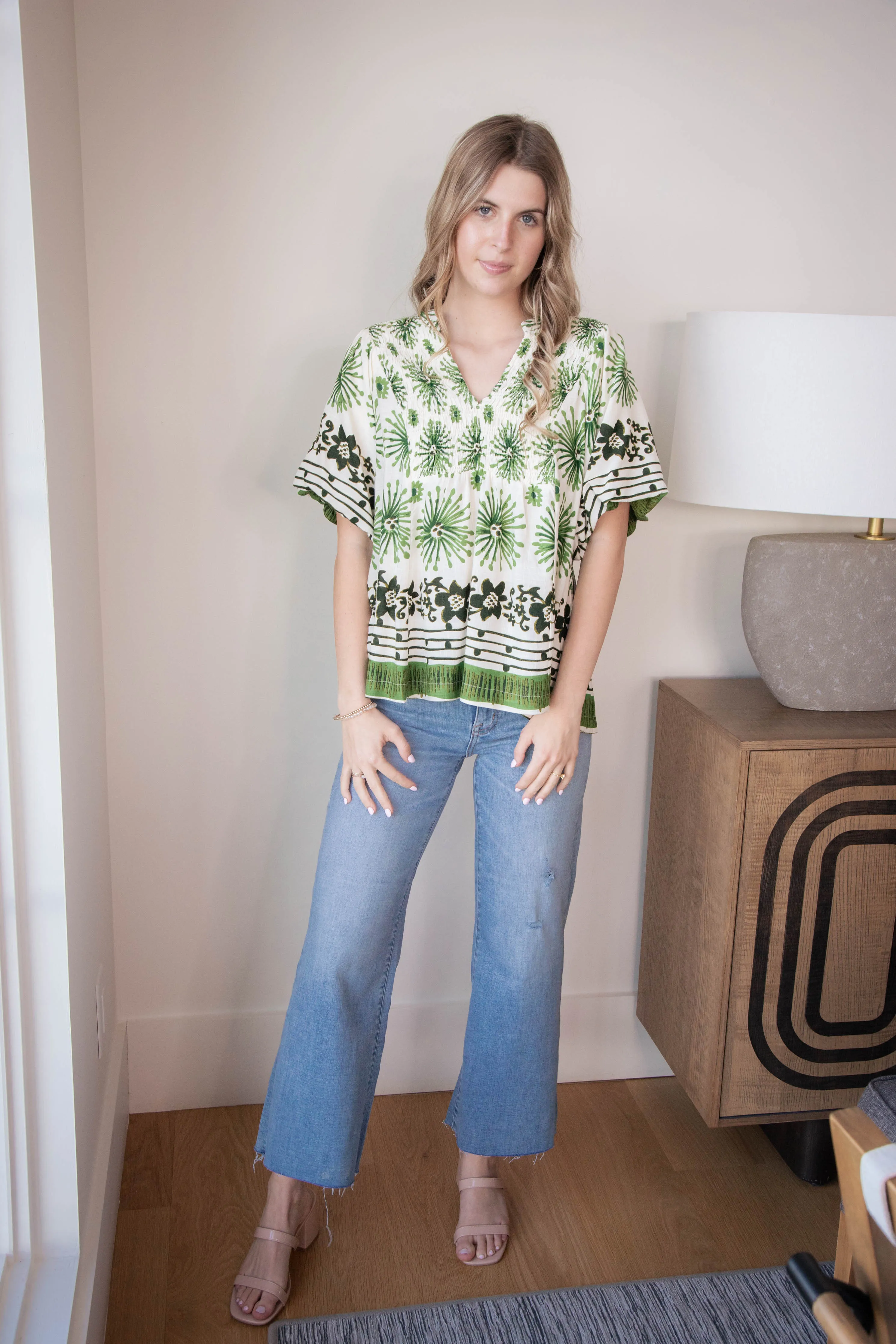 Deja Mixed Border Printed Top, Green sold by North & Main Clothing Company product image thumbnail 2
