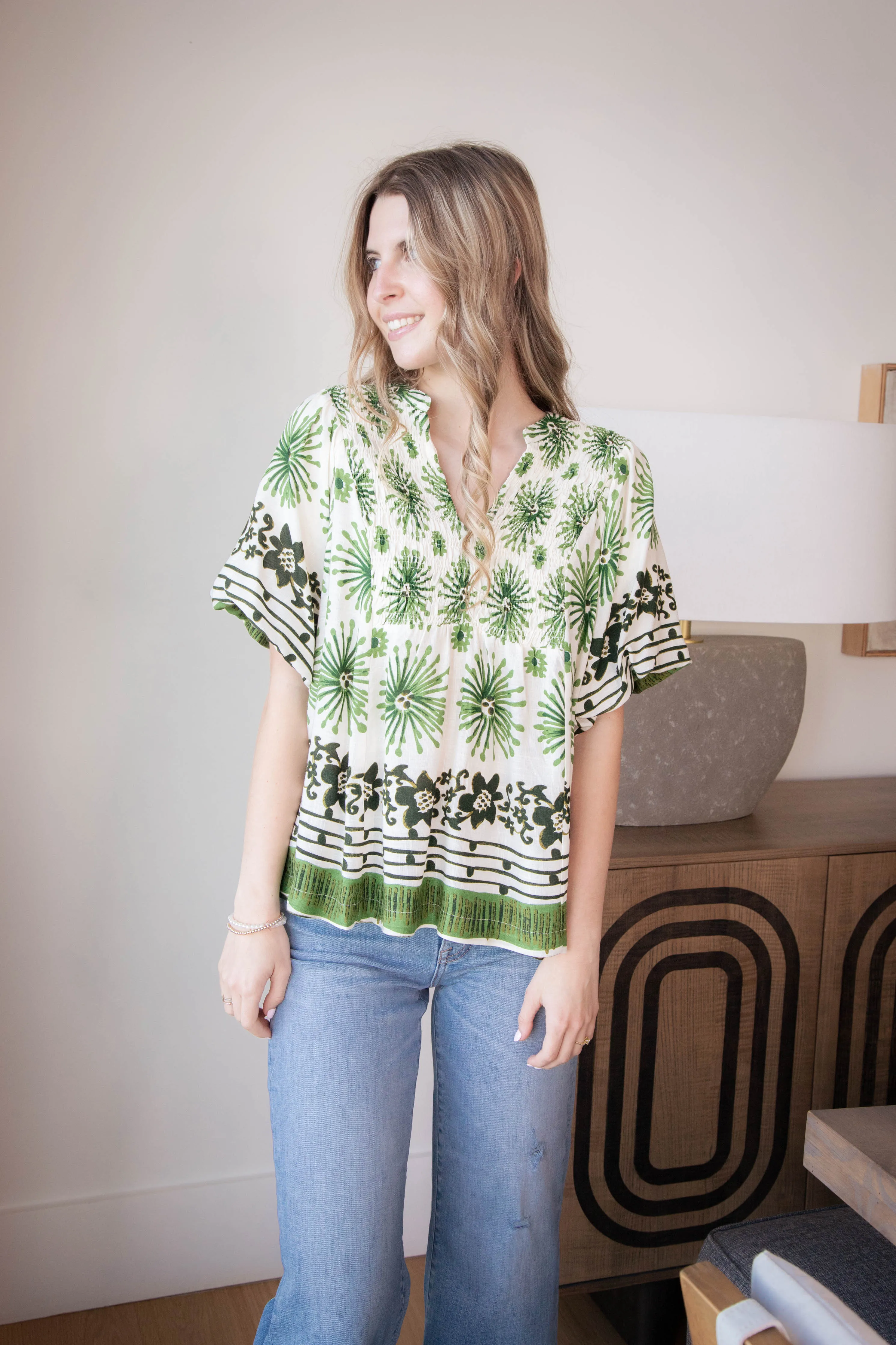 Deja Mixed Border Printed Top, Green sold by North & Main Clothing Company product image thumbnail 4
