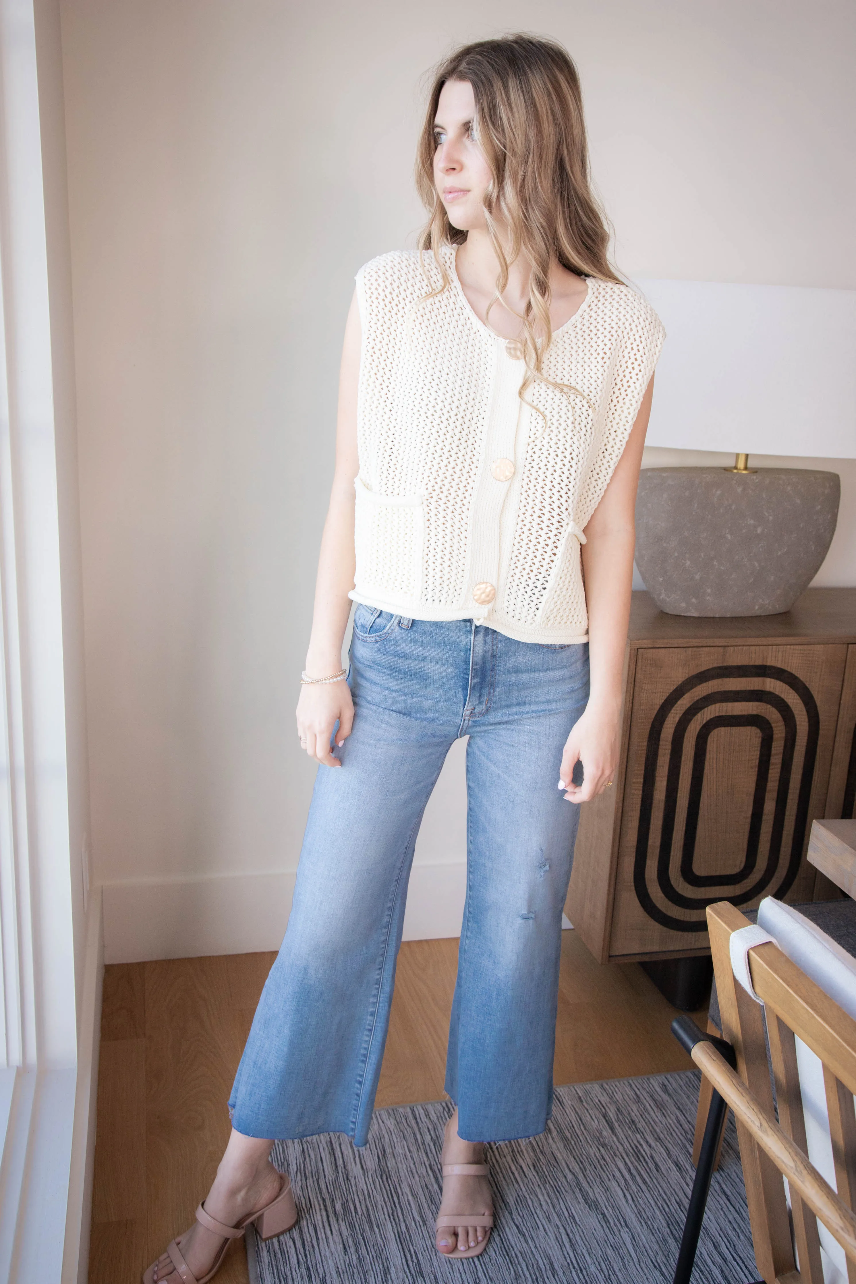 Tova Three Button Sweater Vest, Ecru sold by North & Main Clothing Company product image thumbnail 2