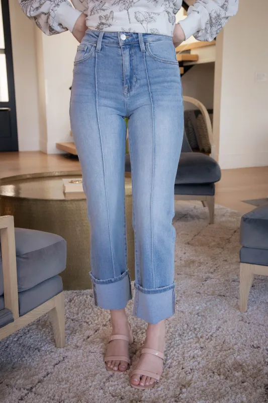 Melba Straight Wide Cuffed Jeans, Light sold by North & Main Clothing Company