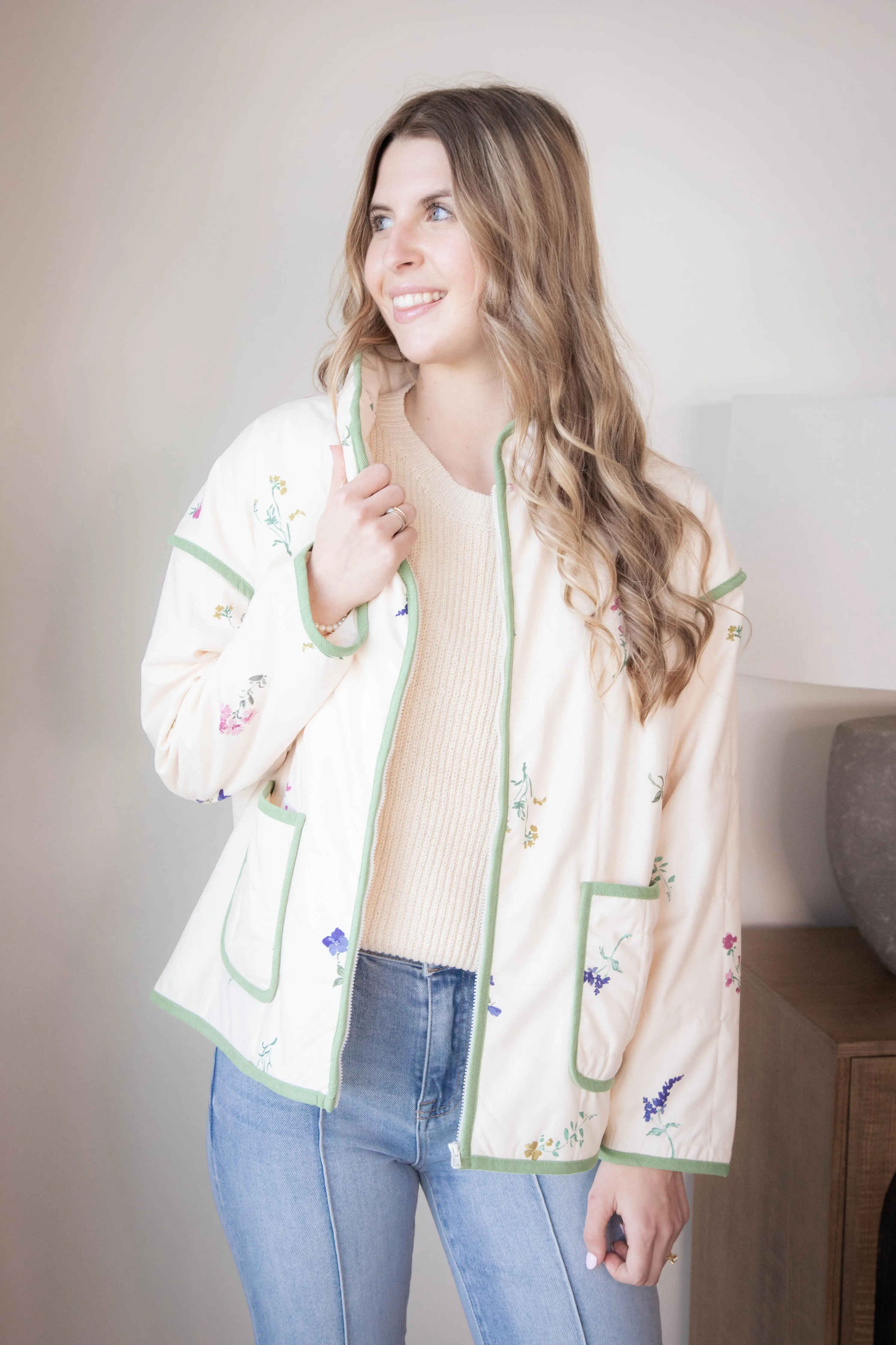 Fair Weather Quilted Zip Up Jacket, Ivory Multi | Sadie & Sage sold by North & Main Clothing Company product image thumbnail 2