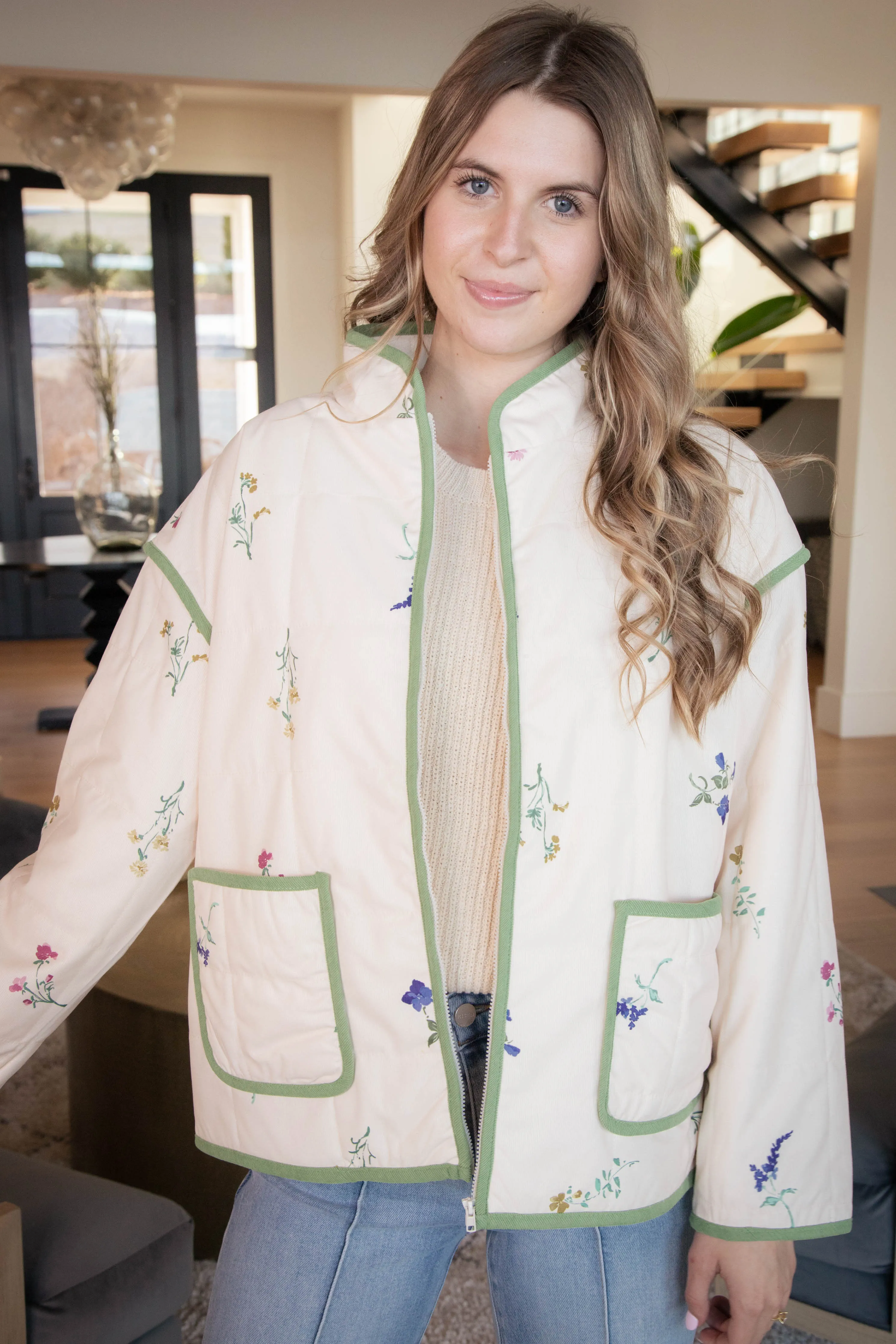 Fair Weather Quilted Zip Up Jacket, Ivory Multi | Sadie & Sage sold by North & Main Clothing Company product image thumbnail 4