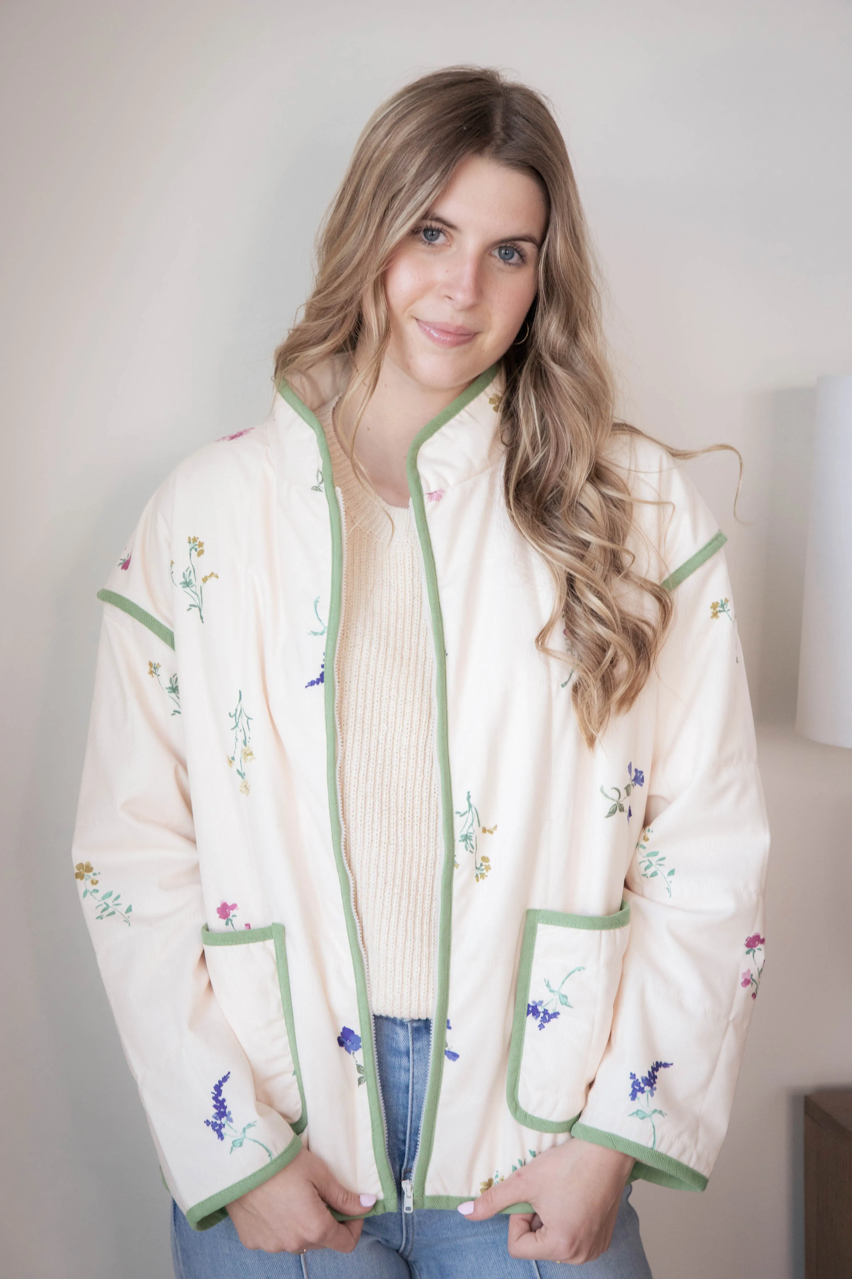 Fair Weather Quilted Zip Up Jacket, Ivory Multi | Sadie & Sage sold by North & Main Clothing Company product image thumbnail 5