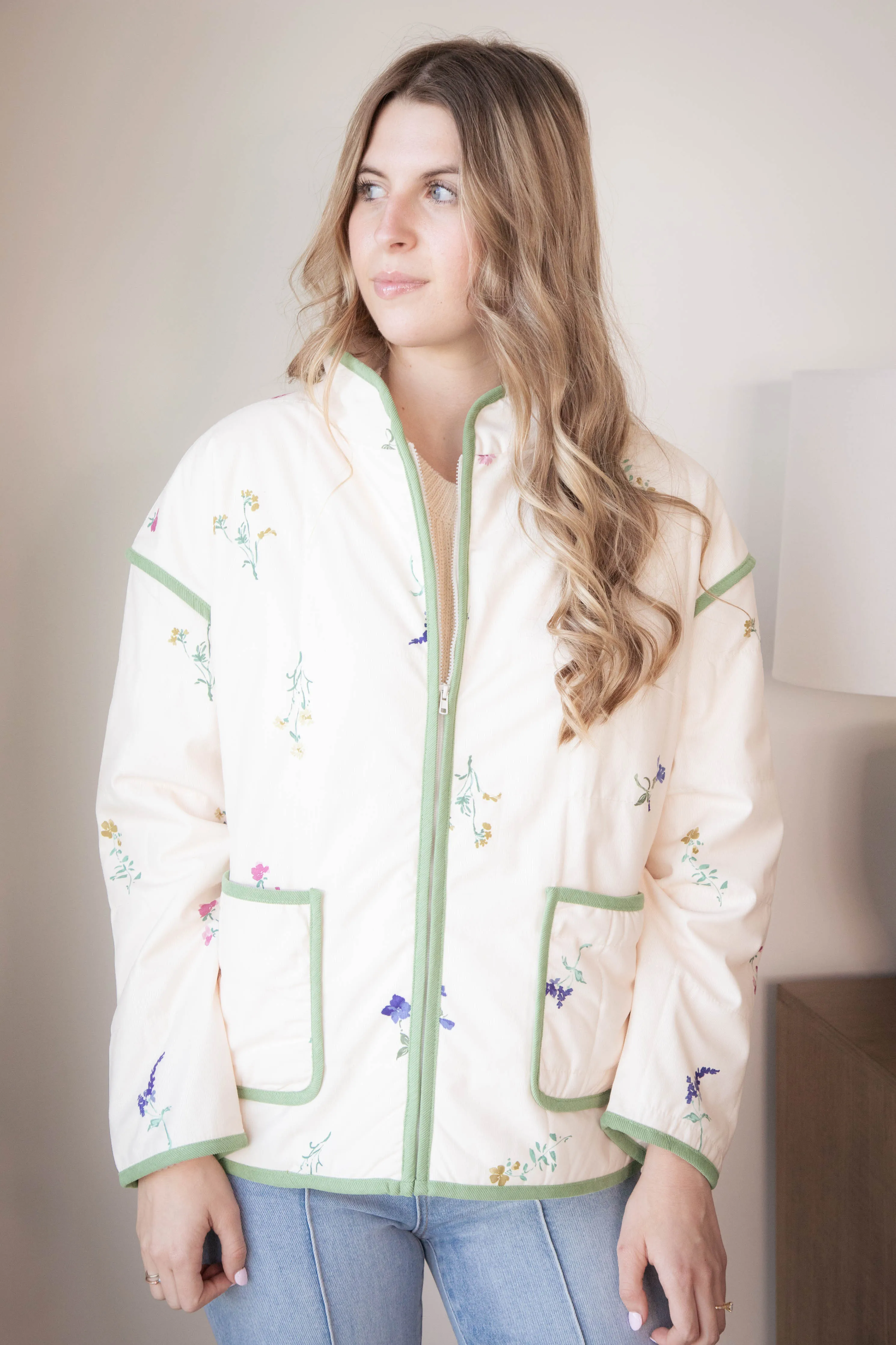 Fair Weather Quilted Zip Up Jacket, Ivory Multi | Sadie & Sage sold by North & Main Clothing Company product image thumbnail 3