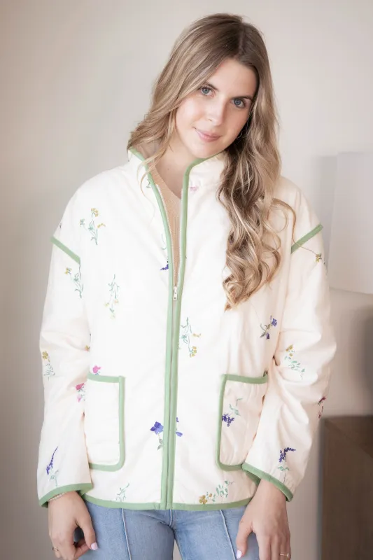 Fair Weather Quilted Zip Up Jacket, Ivory Multi | Sadie & Sage sold by North & Main Clothing Company