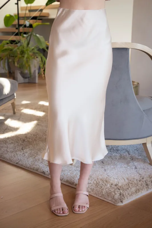 Devin Satin Midi Skirt, Alpaca sold by North & Main Clothing Company