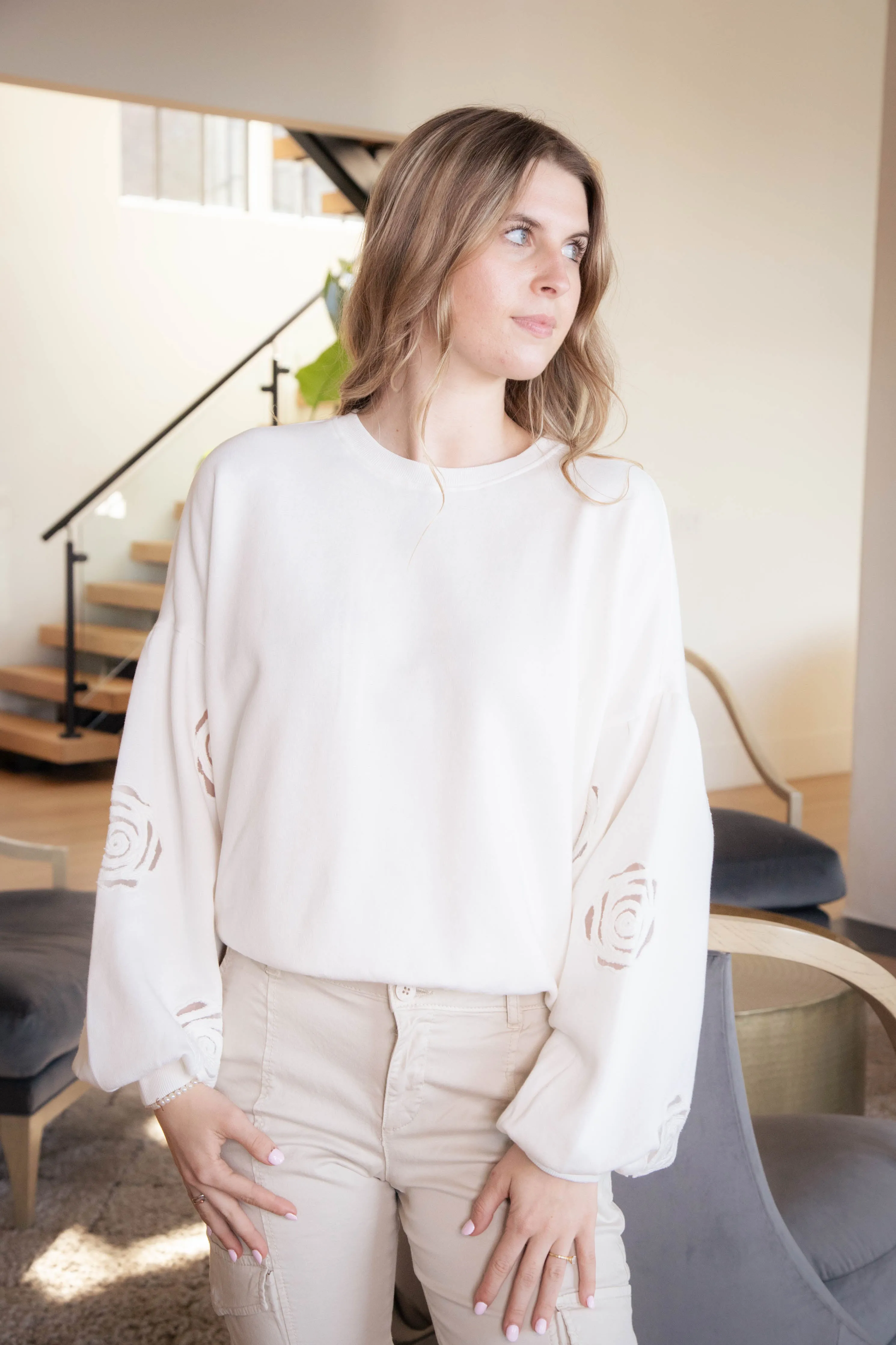 Rose Embroidered Sweatshirt, Muslin | Sanctuary sold by North & Main Clothing Company product image thumbnail 3