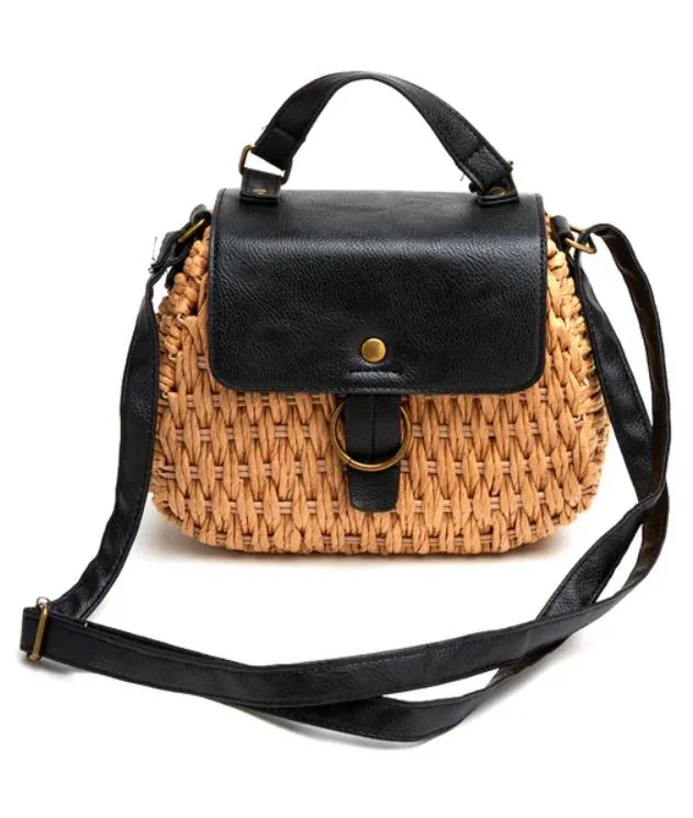 Harbor Raffia & Vegan Leather Crossbody, Black | Beach by Matisse sold by North & Main Clothing Company