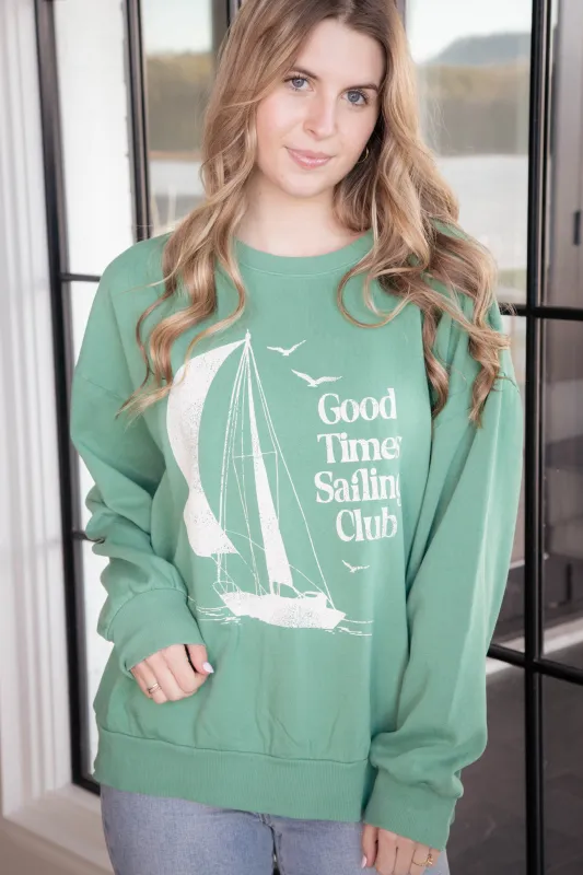 Sail Away Sunday Sweatshirt, Botanical Green | Z Supply sold by North & Main Clothing Company