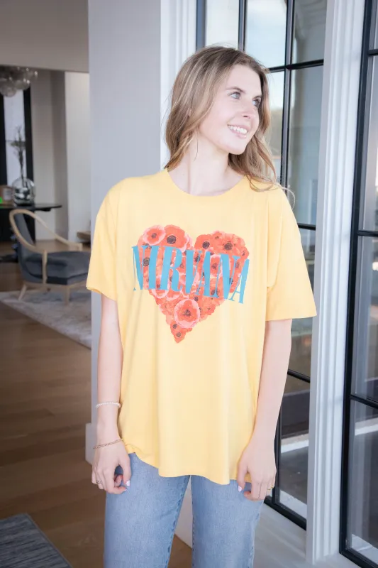 Nirvana Heart Shaped Box Merch Tee, Dusty Gold | Daydreamer sold by North & Main Clothing Company