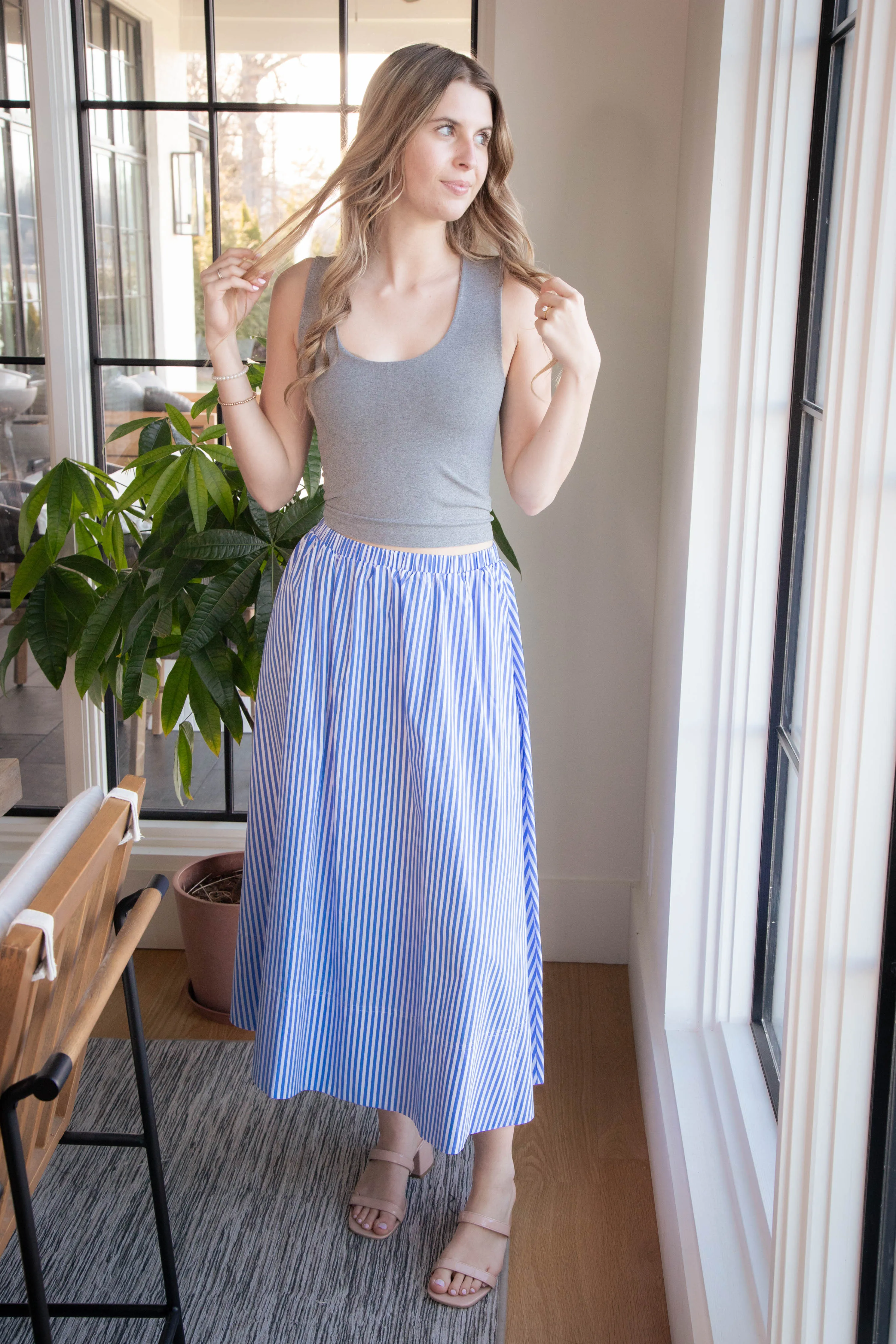 Lyra Striped Midi Skirt, Blue/White sold by North & Main Clothing Company product image thumbnail 2