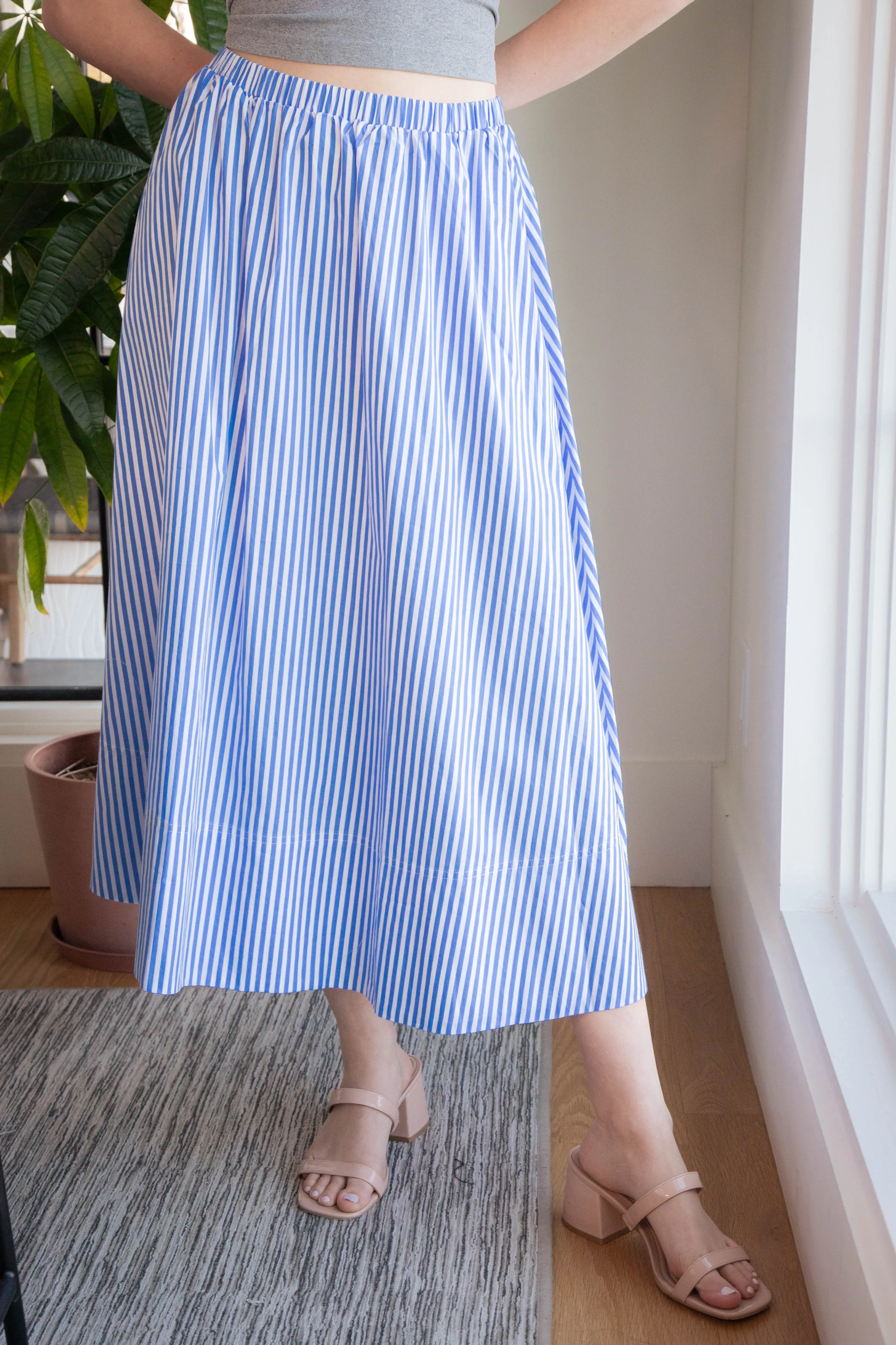Lyra Striped Midi Skirt, Blue/White sold by North & Main Clothing Company