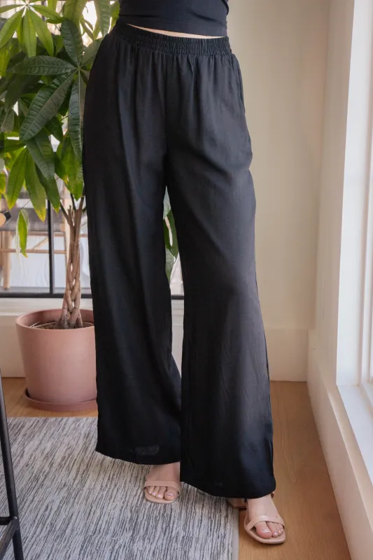 Myra Linen Blend Pants, Black sold by North & Main Clothing Company