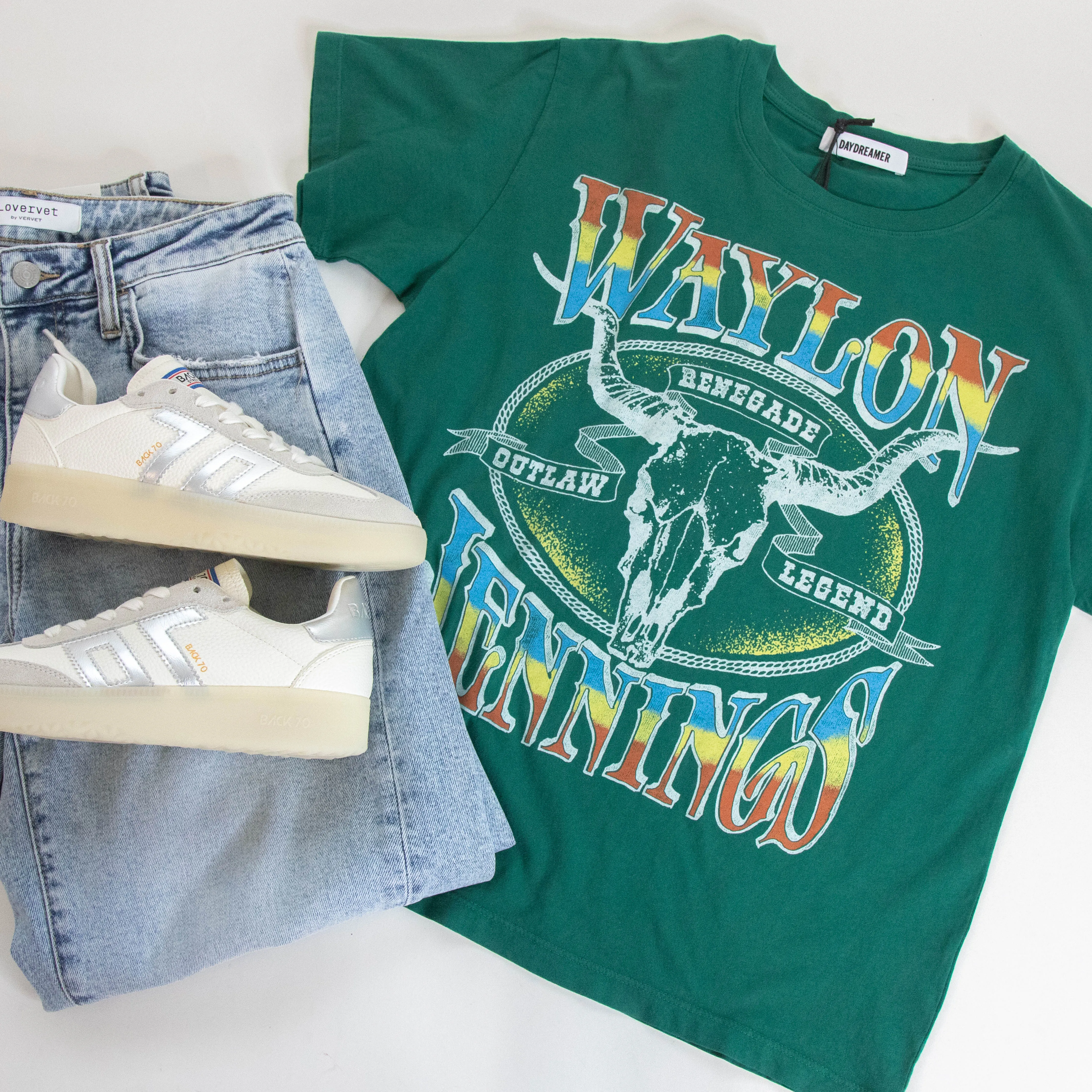 Waylon Jennings Outlaw Legend Boyfriend Tee, Hunter | Daydreamer sold by North & Main Clothing Company product image thumbnail 3