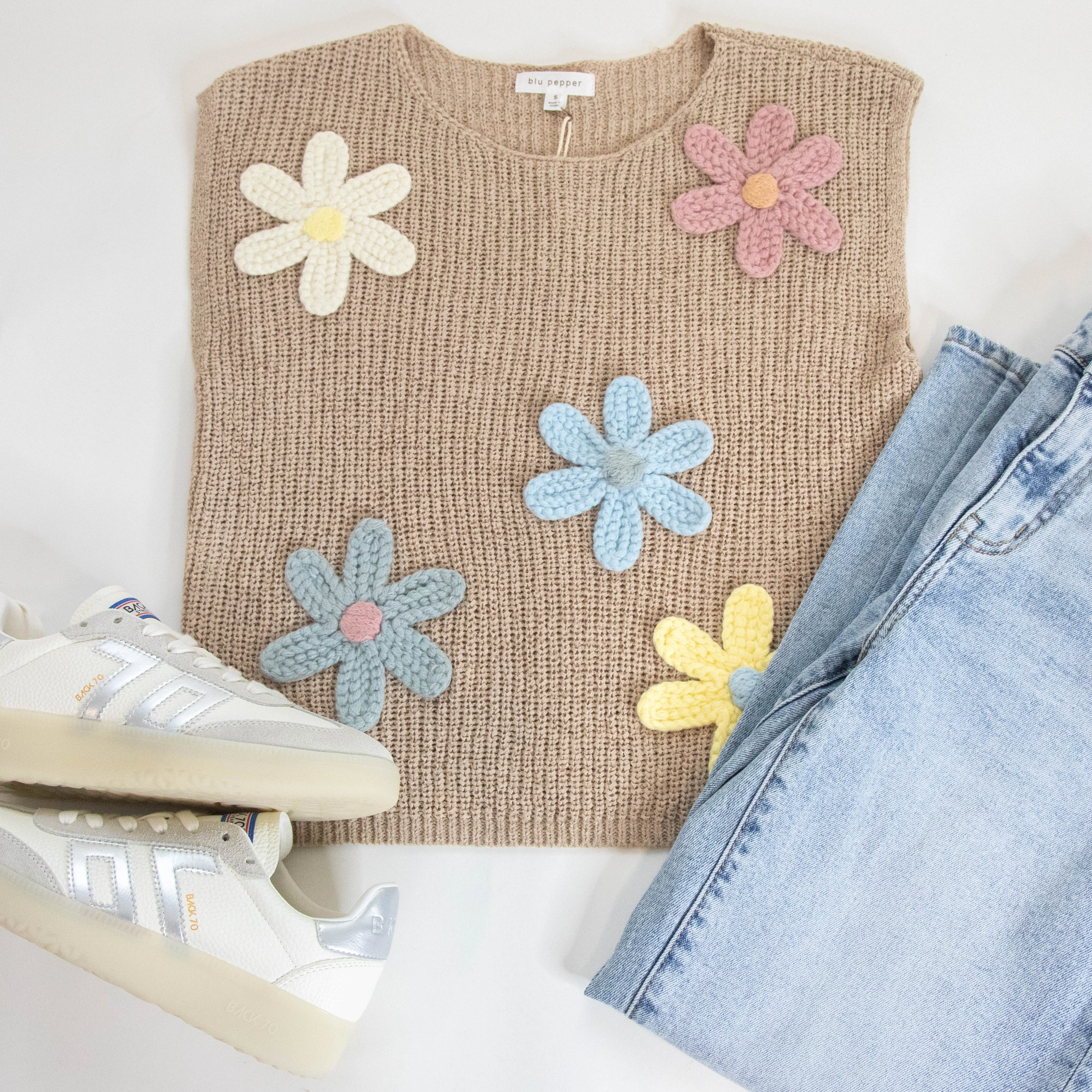 Ruth Crochet Flower Detail Top, Khaki Multi sold by North & Main Clothing Company product image thumbnail 2