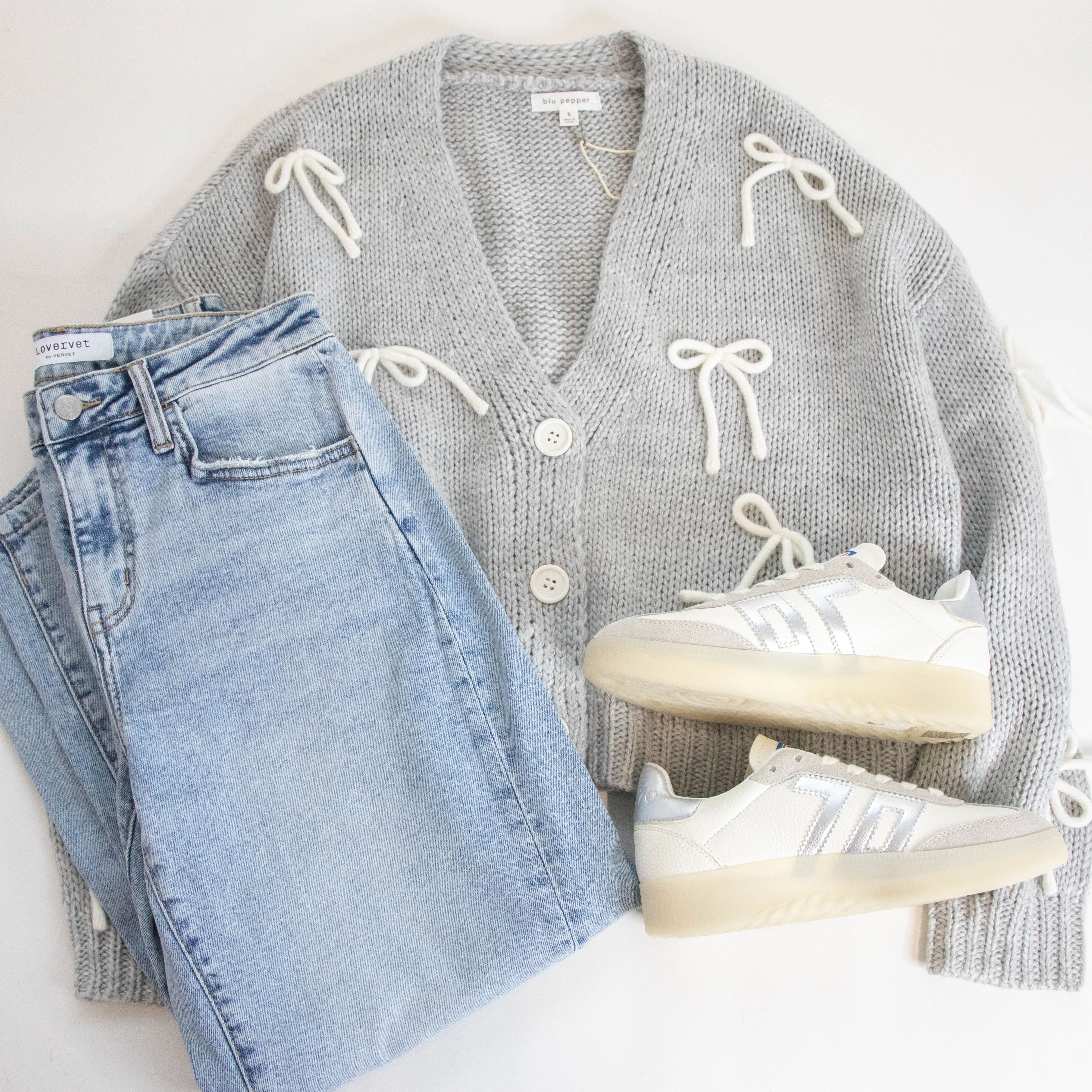 Grace Bow Detail Cardigan, Heather Grey sold by North & Main Clothing Company product image thumbnail 3