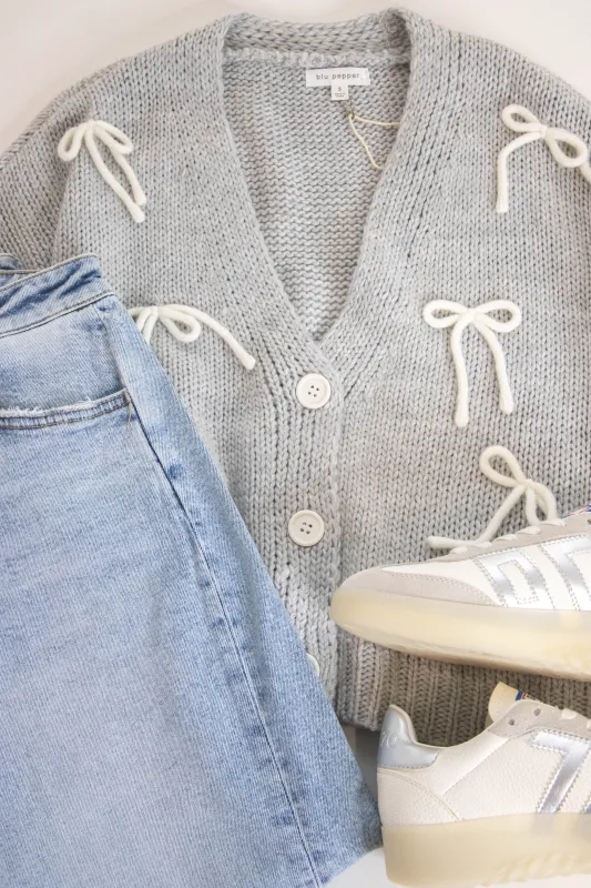 Grace Bow Detail Cardigan, Heather Grey made by Blu Pepper