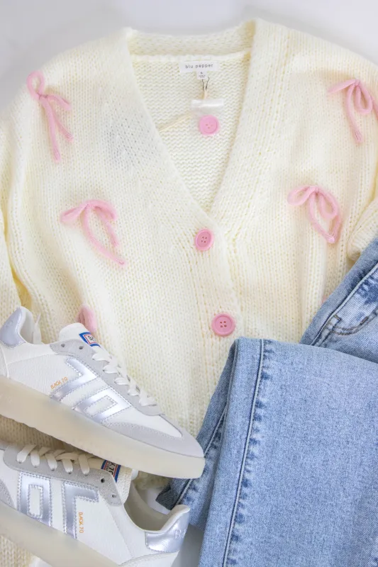 Grace Bow Detail Cardigan, Cream made by Blu Pepper