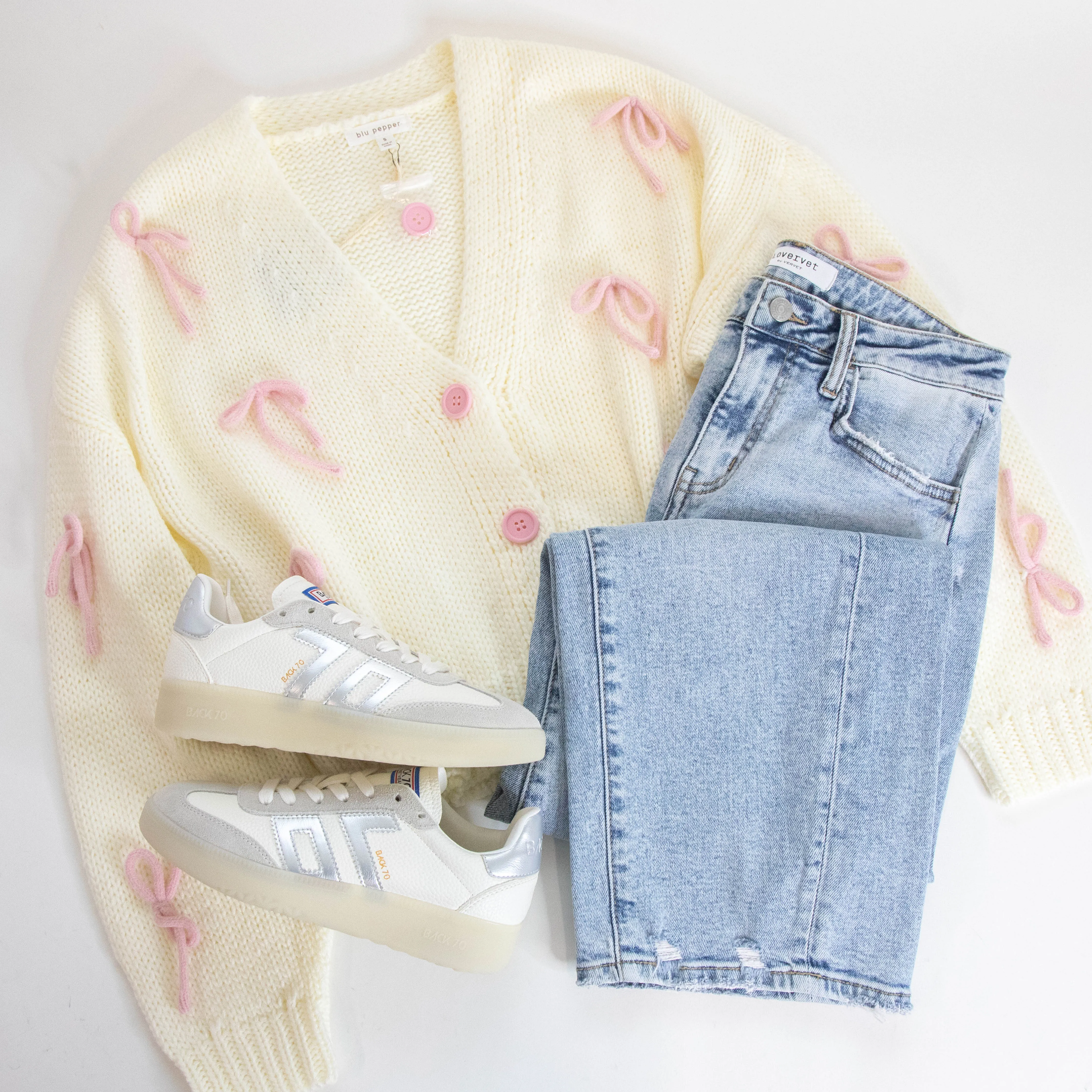 Grace Bow Detail Cardigan, Cream sold by North & Main Clothing Company product image thumbnail 3