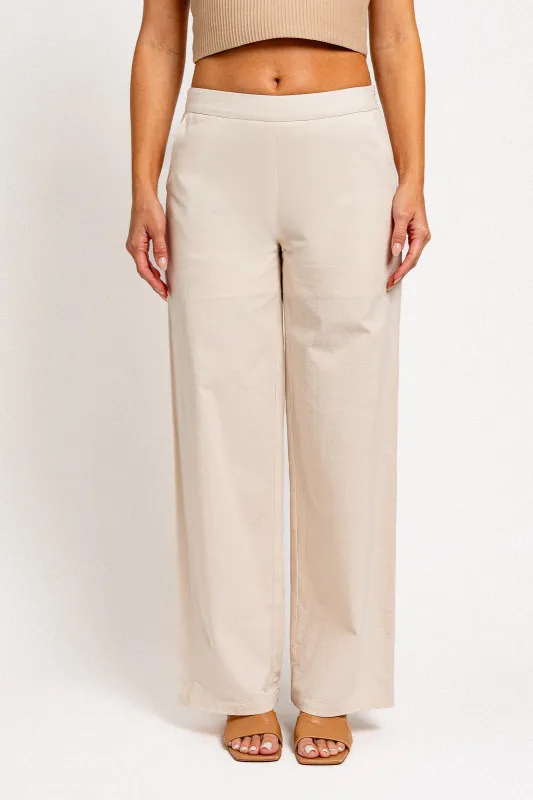 Natalie Cotton Blend Mid Rise Pant, Cream sold by North & Main Clothing Company