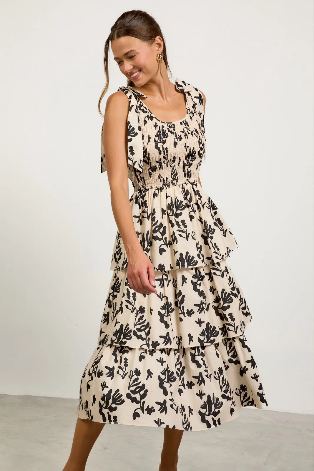 Sadie Printed Poplin Midi Dress, Ivory/Black sold by North & Main Clothing Company product image thumbnail 5