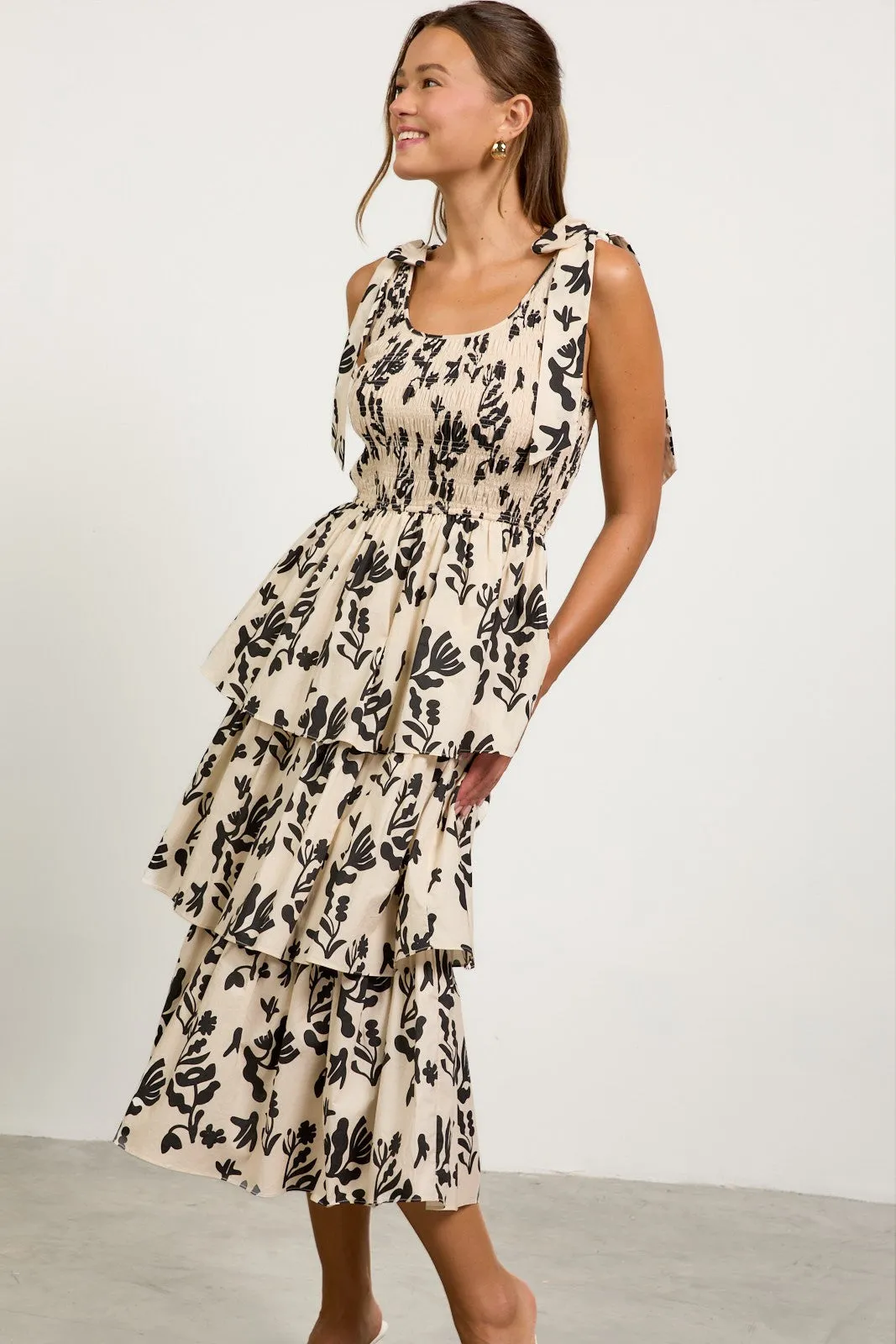 Sadie Printed Poplin Midi Dress, Ivory/Black sold by North & Main Clothing Company product image thumbnail 3