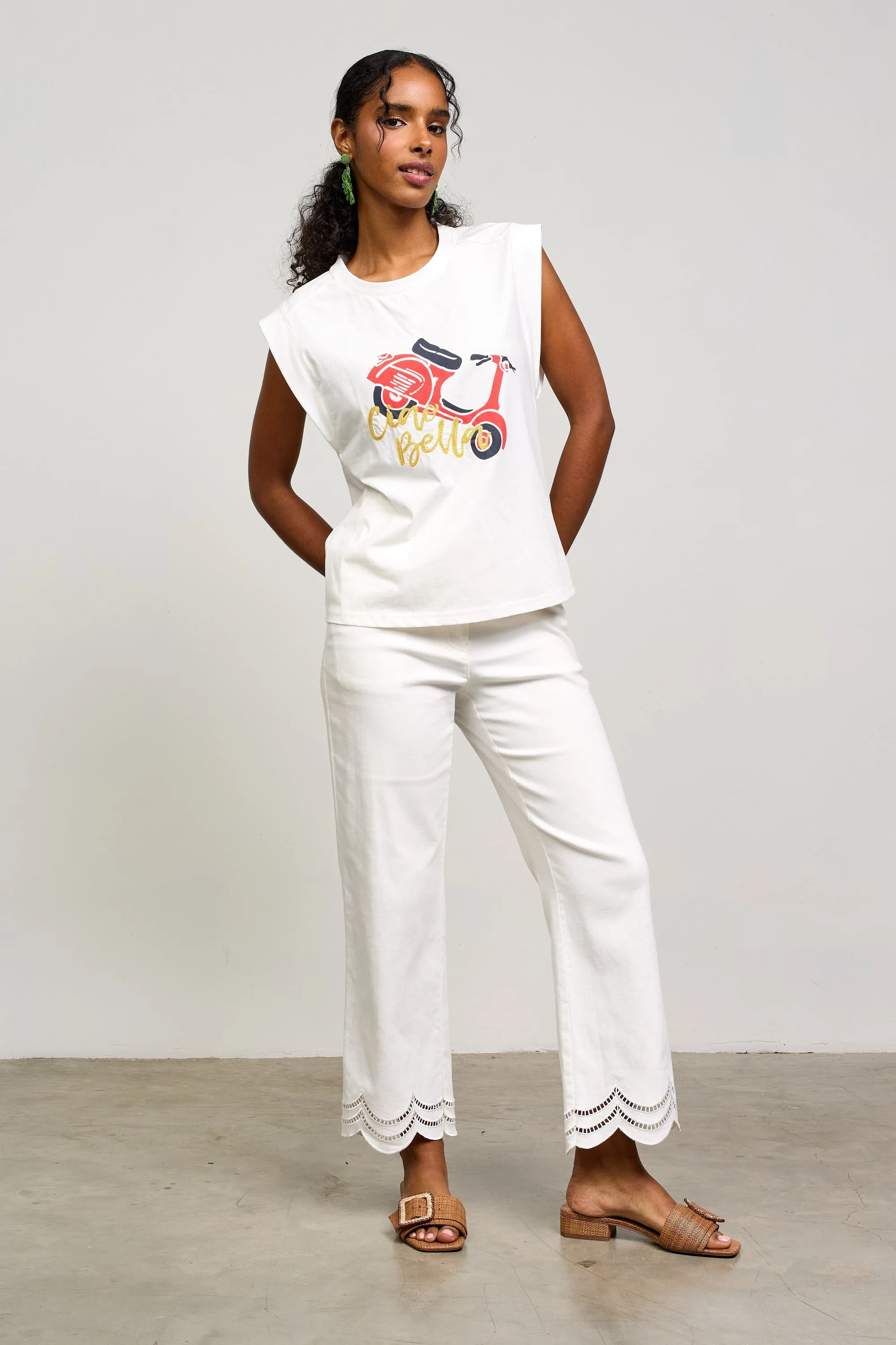 Ciao Bella Sleeveless Graphic Tee, Off White-Red sold by North & Main Clothing Company product image thumbnail 2