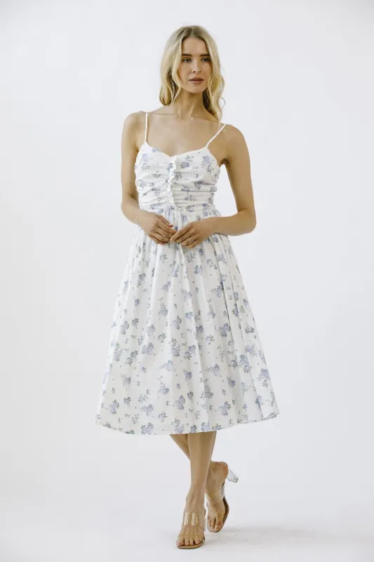 Miller Rose Print A-Line Dress, White/Blue Floral sold by North & Main Clothing Company
