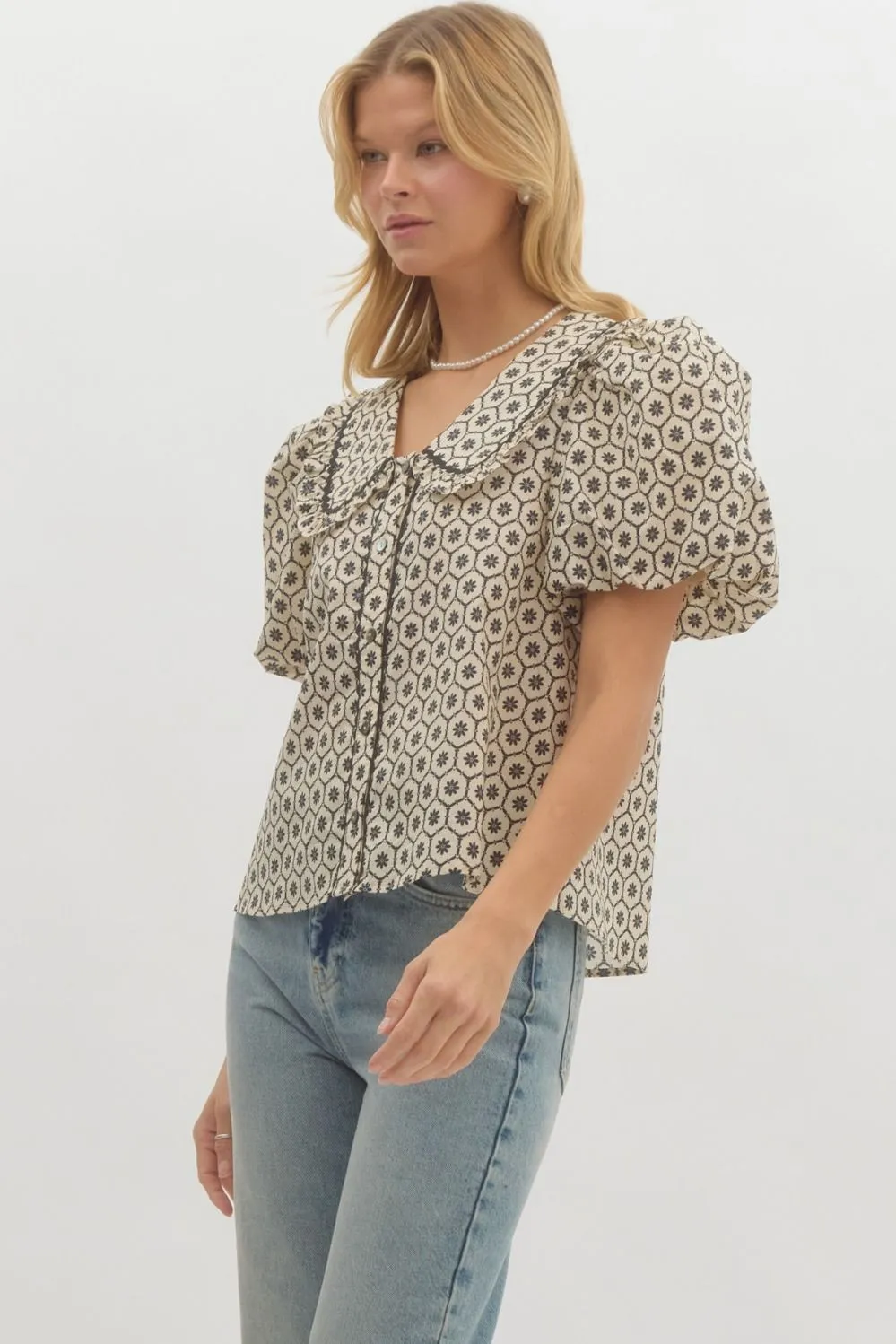 Ridley Trim Detail Blouse, Cream/Black sold by North & Main Clothing Company product image thumbnail 2