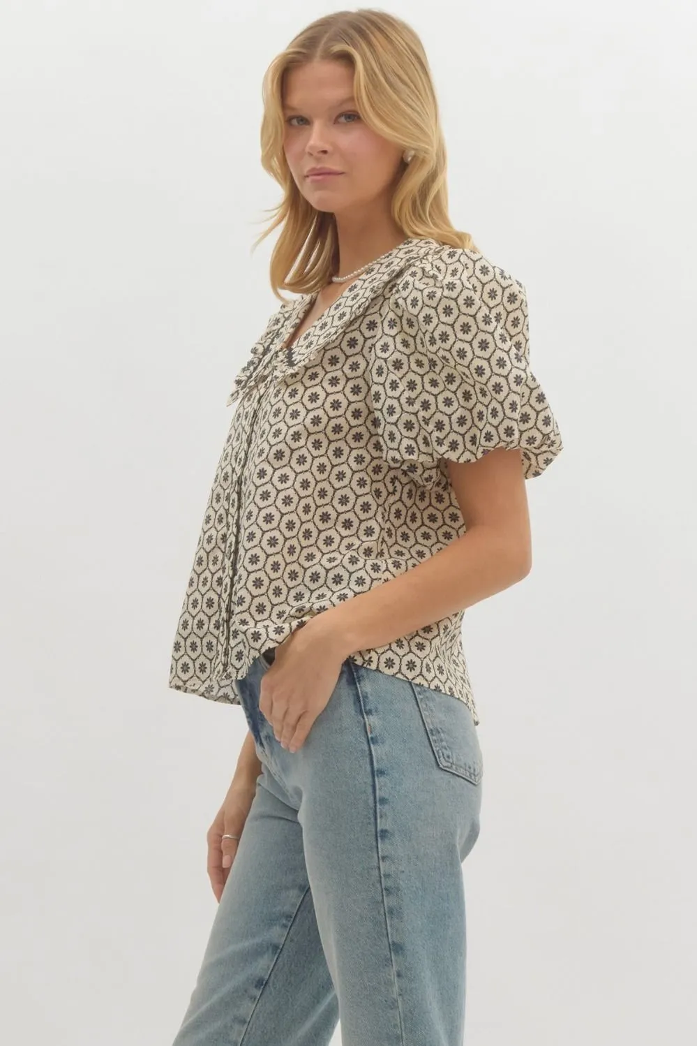 Ridley Trim Detail Blouse, Cream/Black sold by North & Main Clothing Company product image thumbnail 4